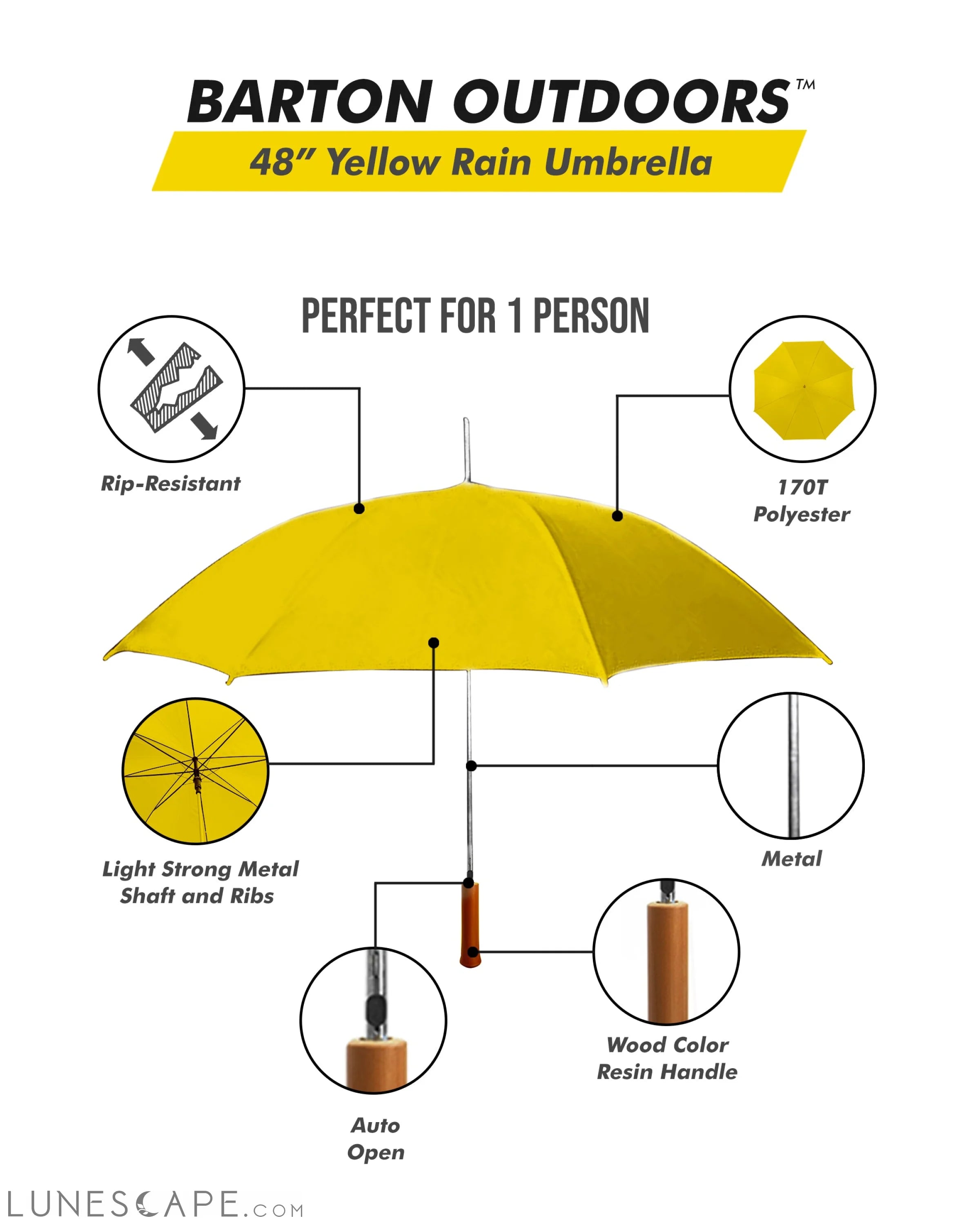 Yellow 48 Inch Auto Open Umbrella LUNESCAPE