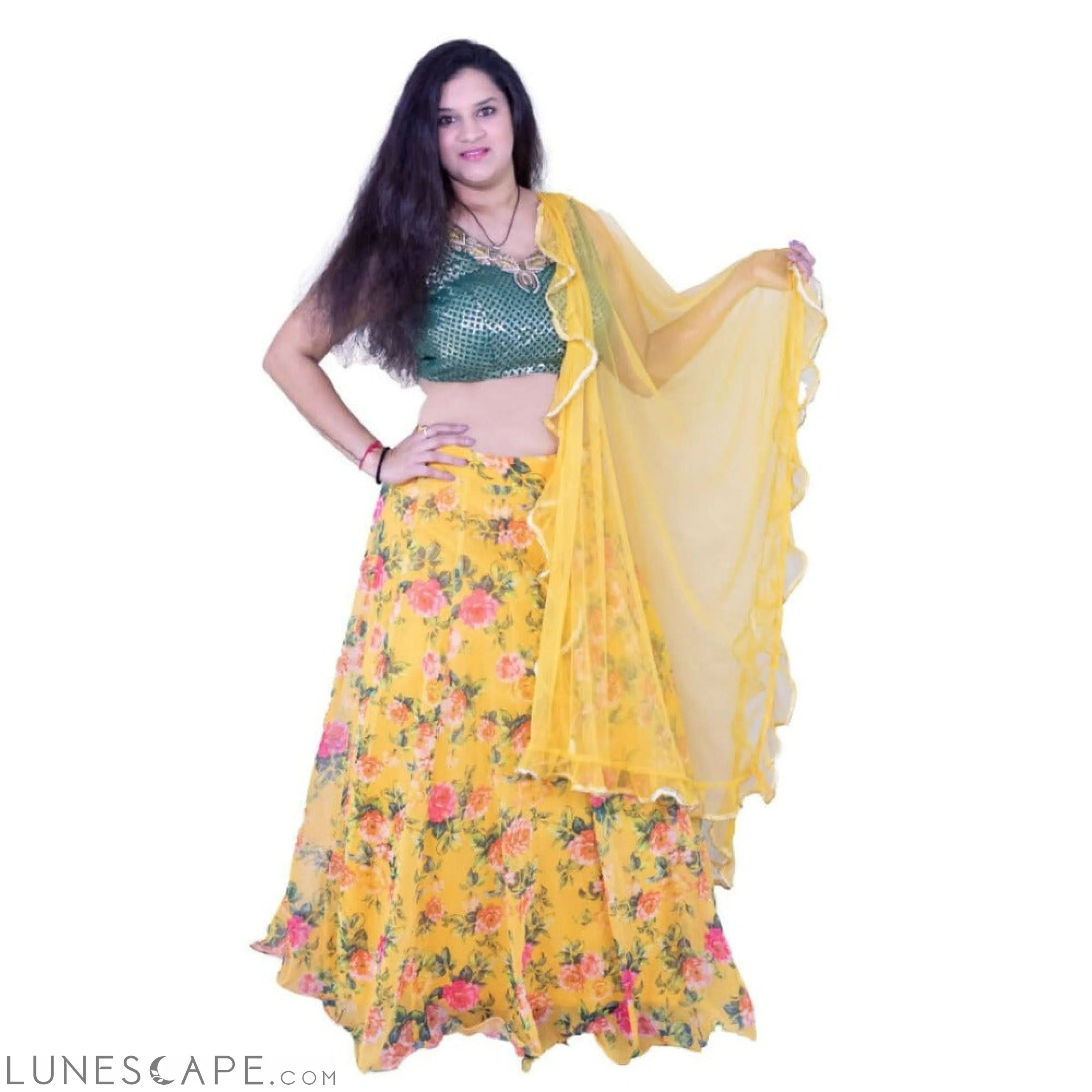Yellow and Green Designer Lehenga Choli Set LUNESCAPE