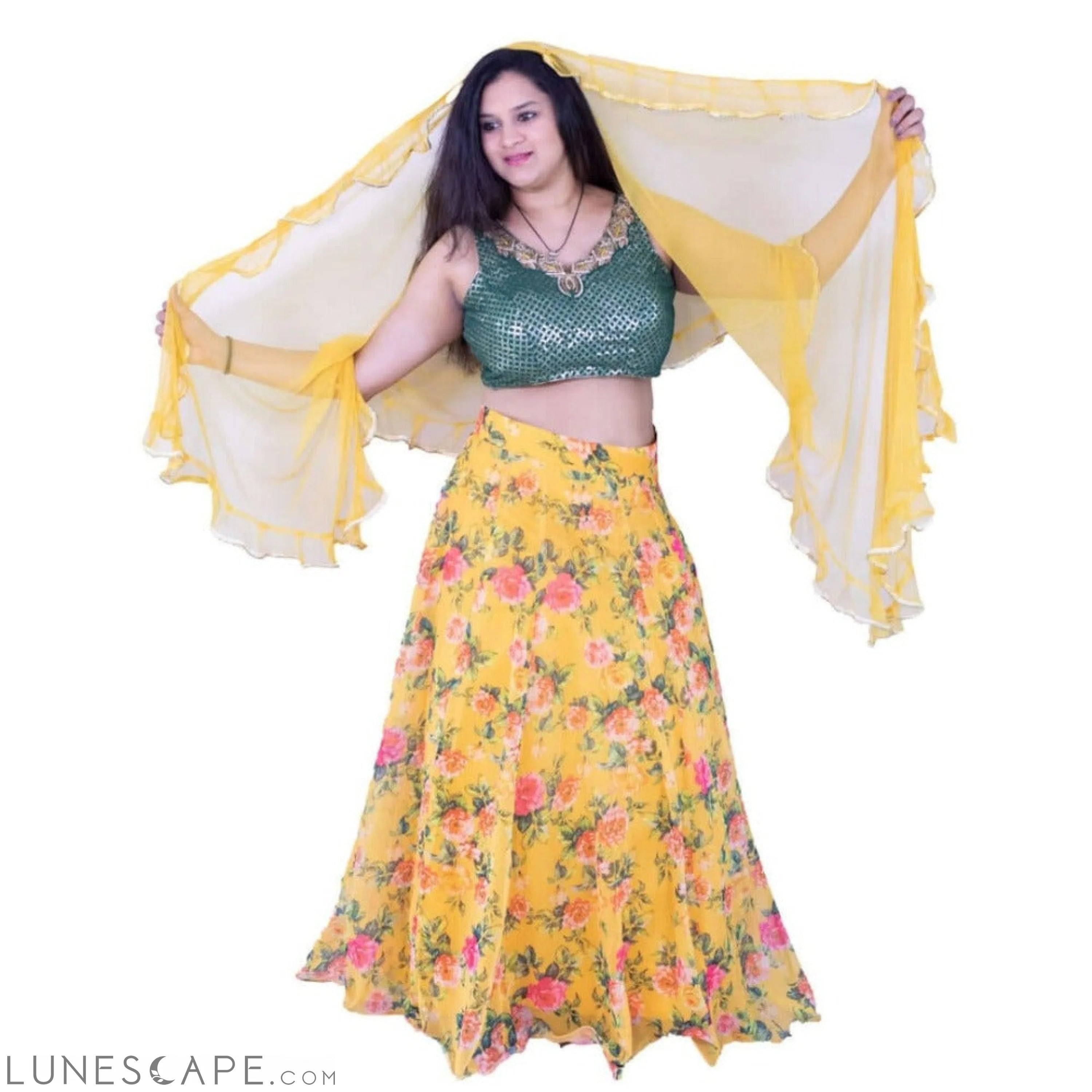 Yellow and Green Designer Lehenga Choli Set LUNESCAPE