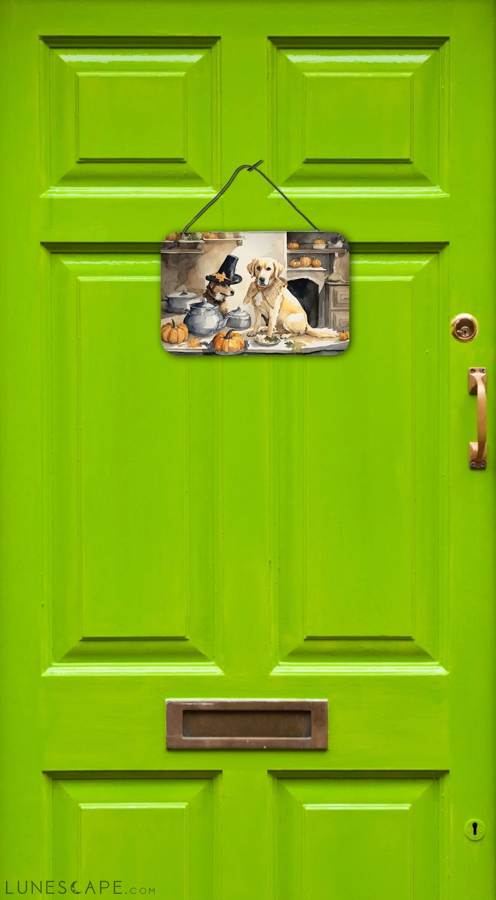 Yellow Lab Fall Kitchen Pumpkins Thanksgiving Wall or Door Hanging Prints LUNESCAPE