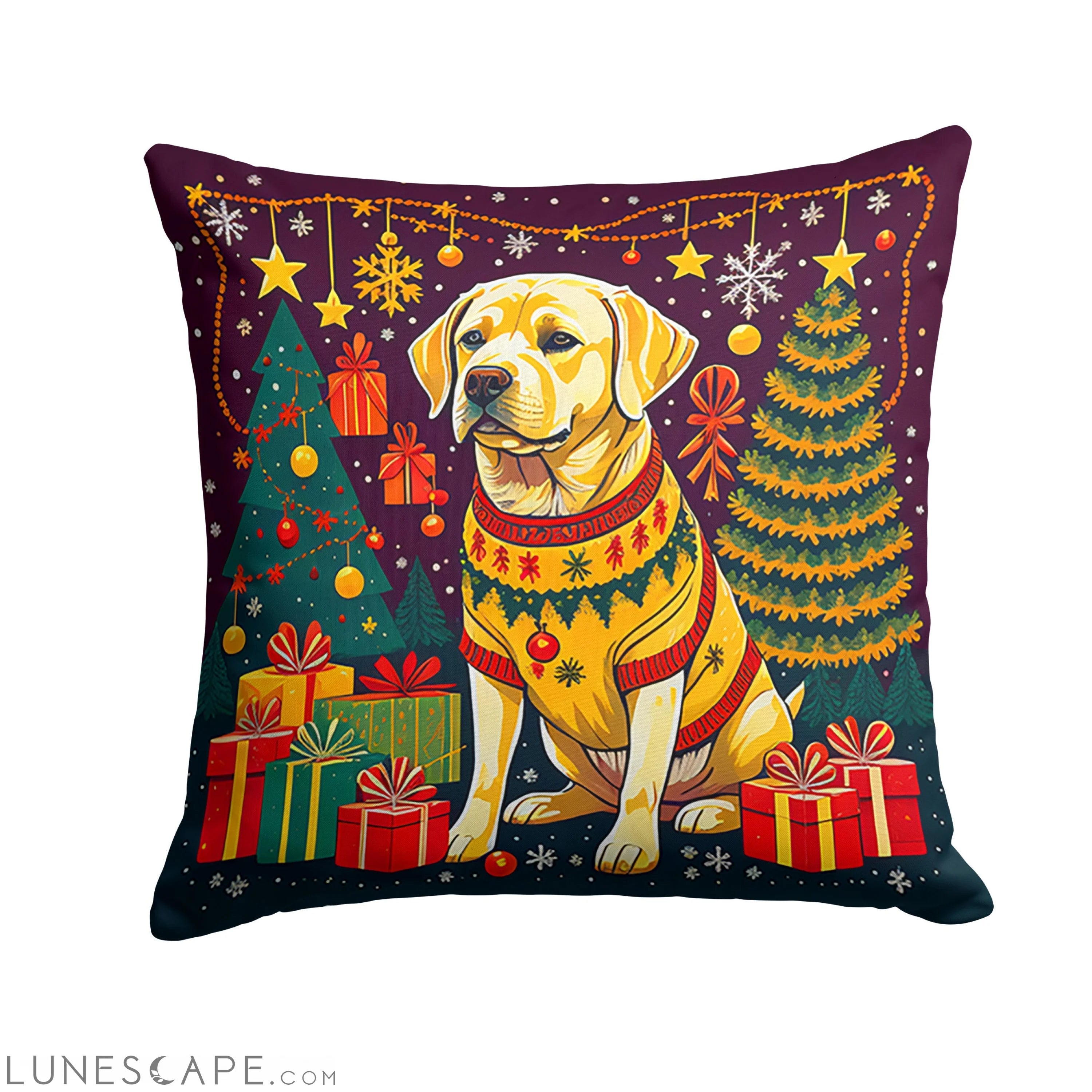 Yellow Labrador Retriever Christmas Throw Pillow LUNESCAPE