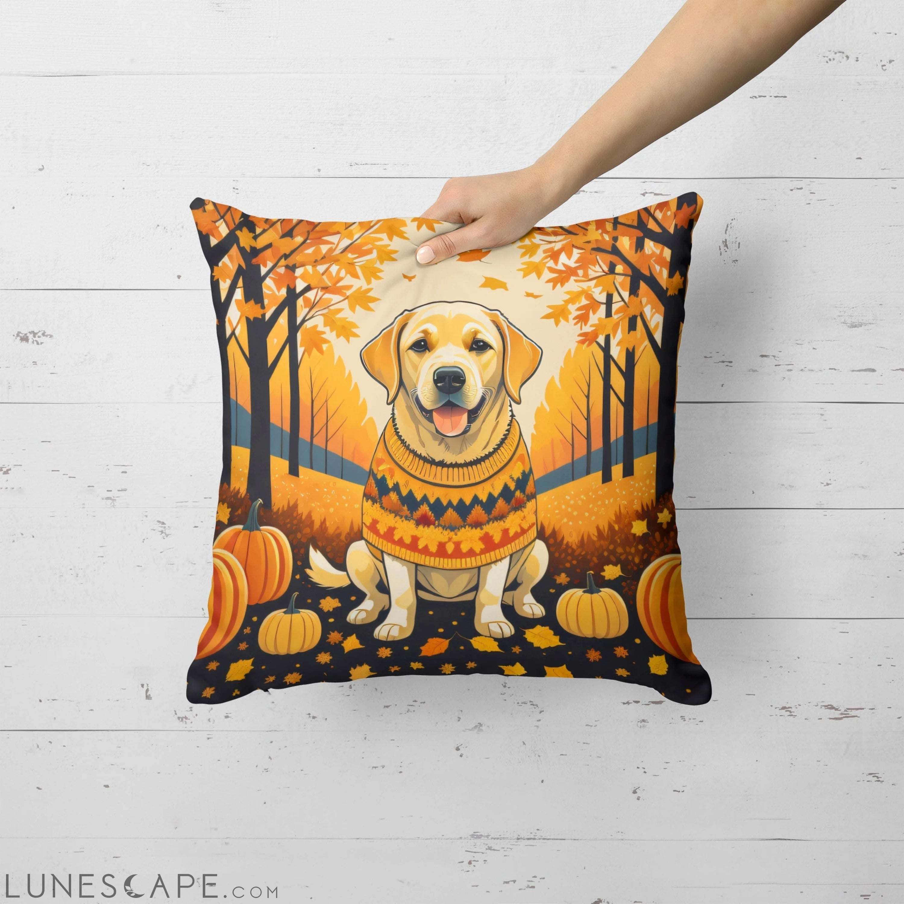 Yellow Labrador Retriever Fall Throw Pillow LUNESCAPE