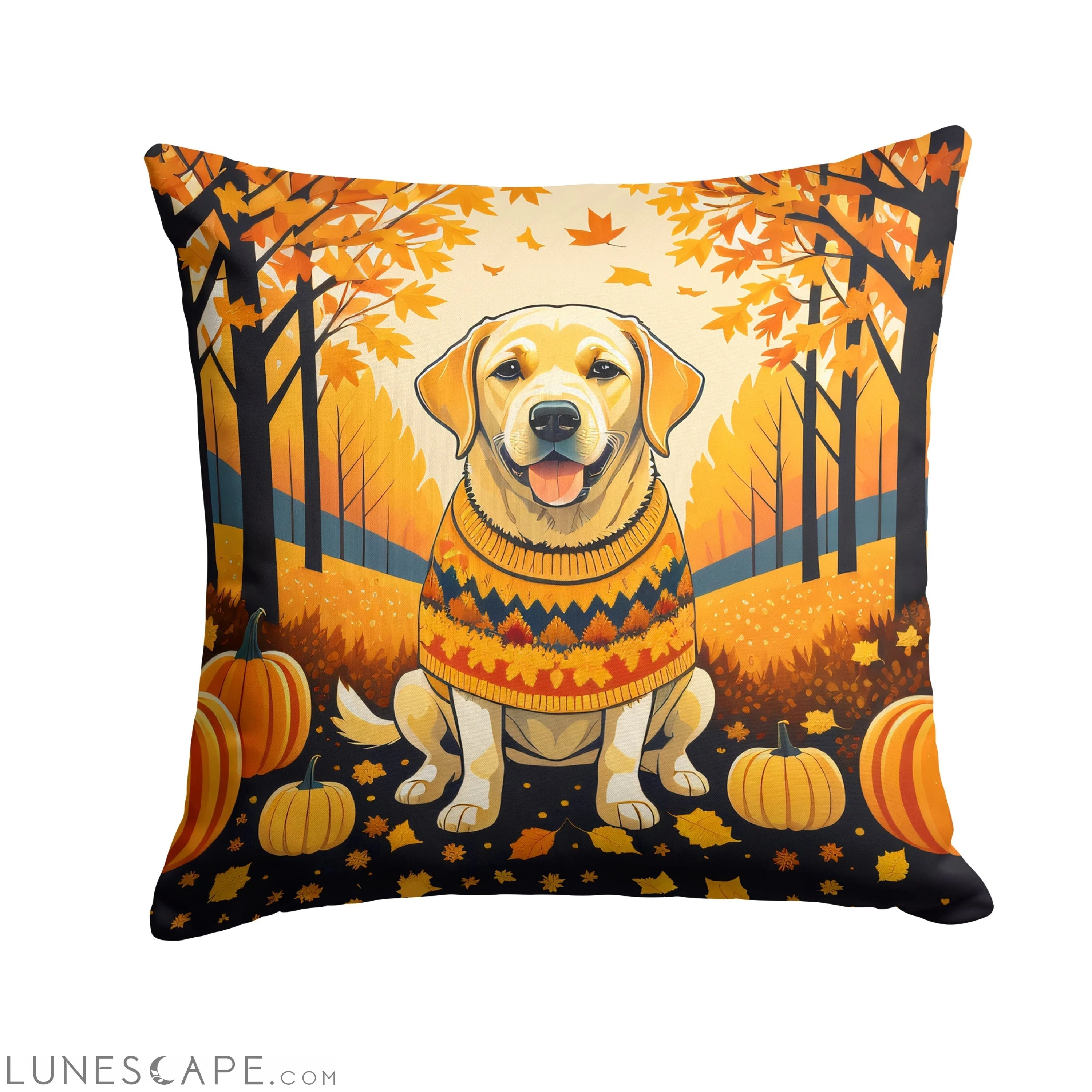 Yellow Labrador Retriever Fall Throw Pillow LUNESCAPE