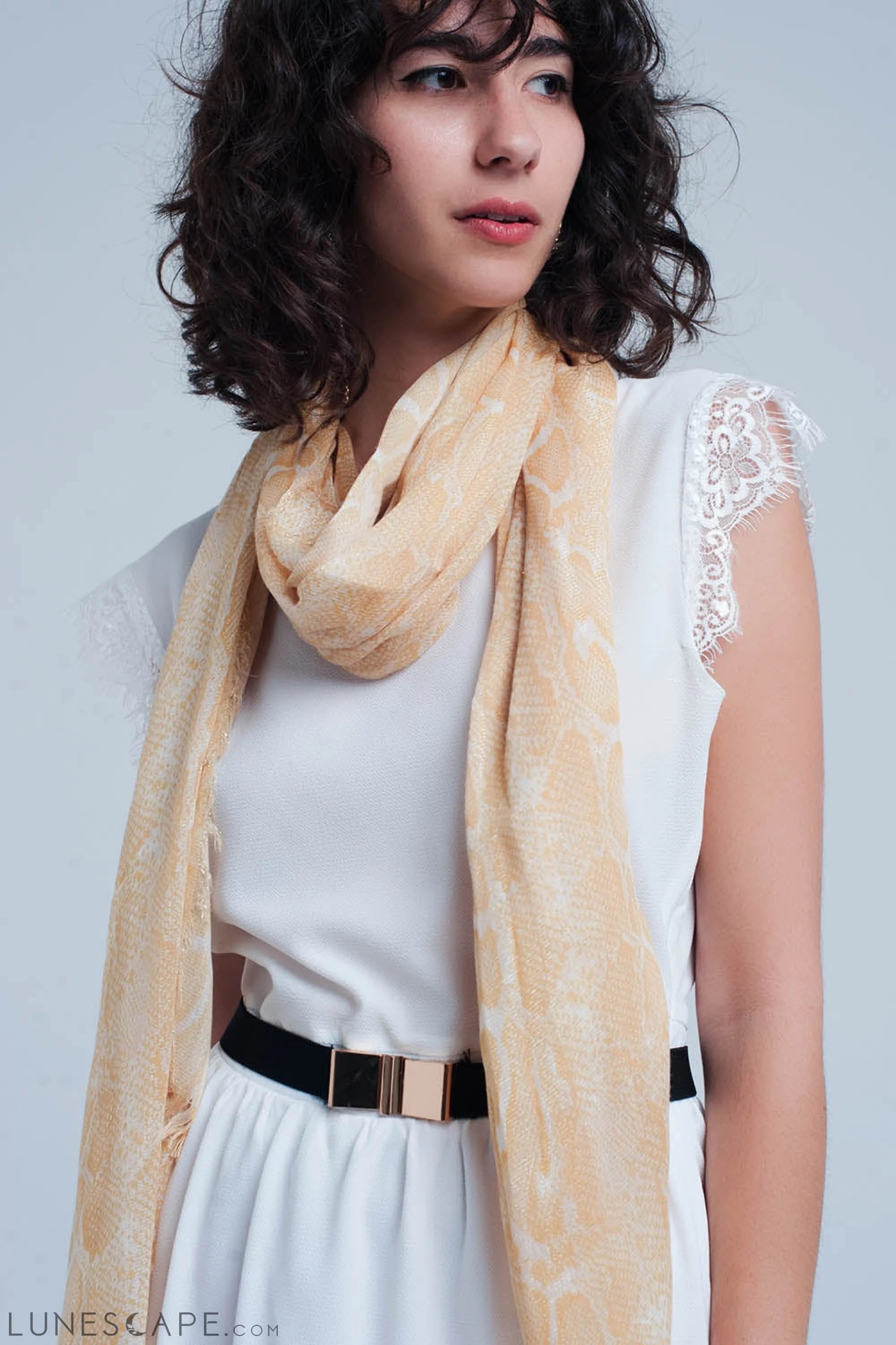 Yellow Scarf With Leopard Print LUNESCAPE