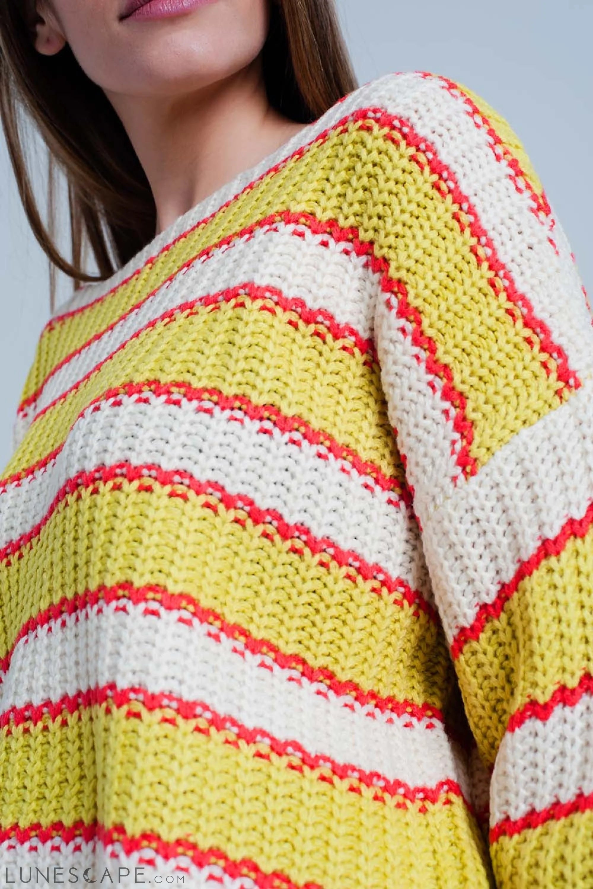 Yellow Striped Rib Stitch Knitted Sweater LUNESCAPE