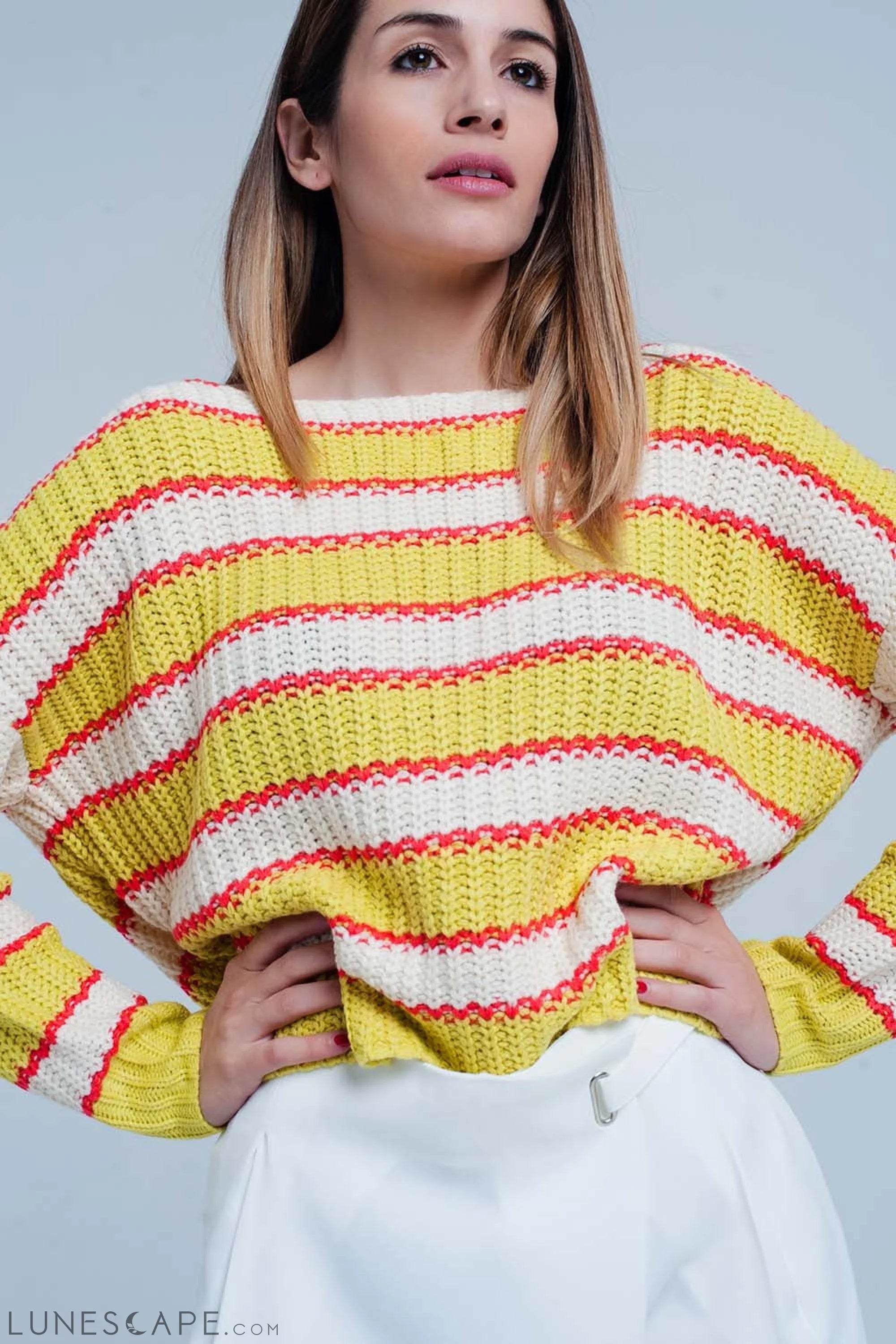 Yellow Striped Rib Stitch Knitted Sweater LUNESCAPE