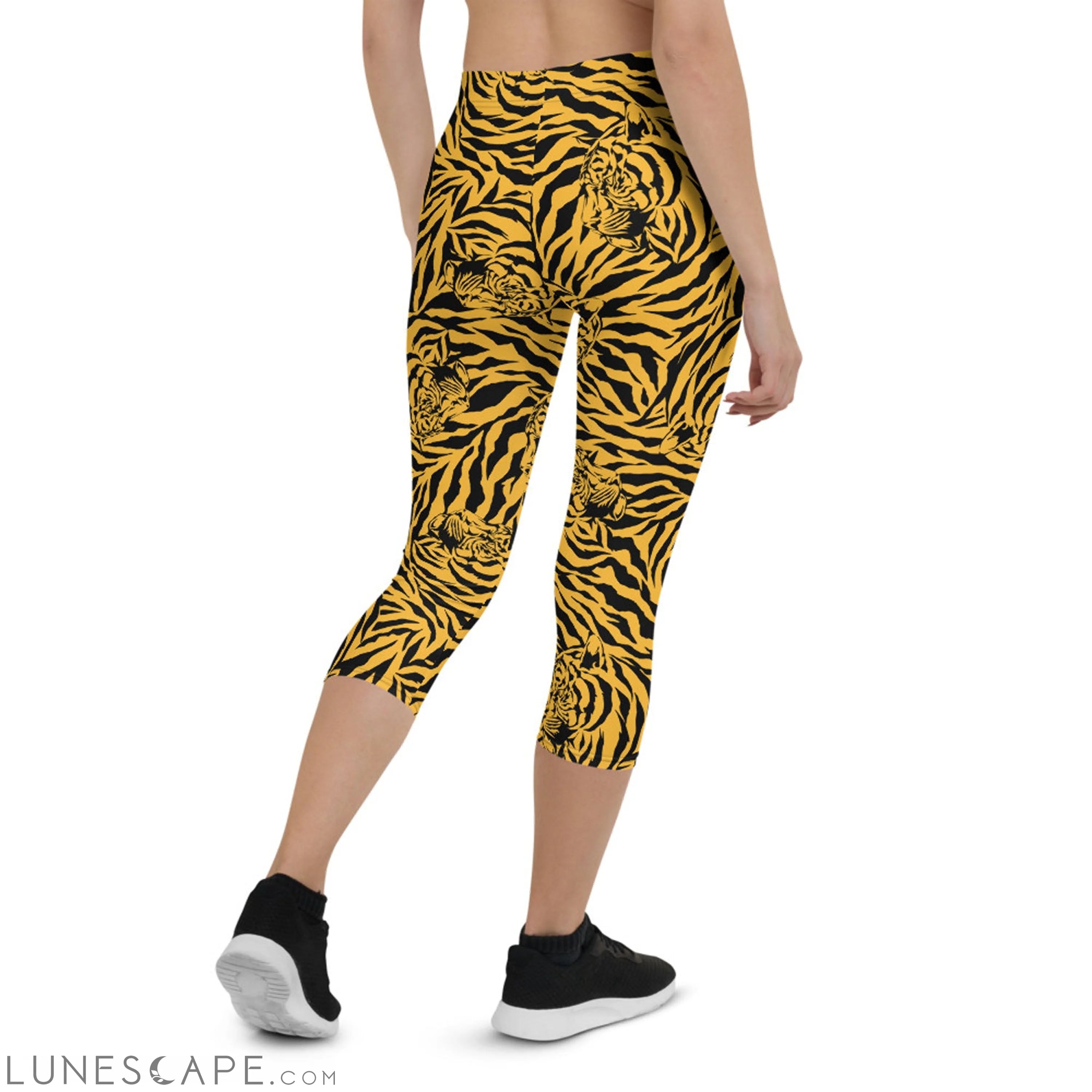 Yellow Tiger Capri Leggings for Women Leggings