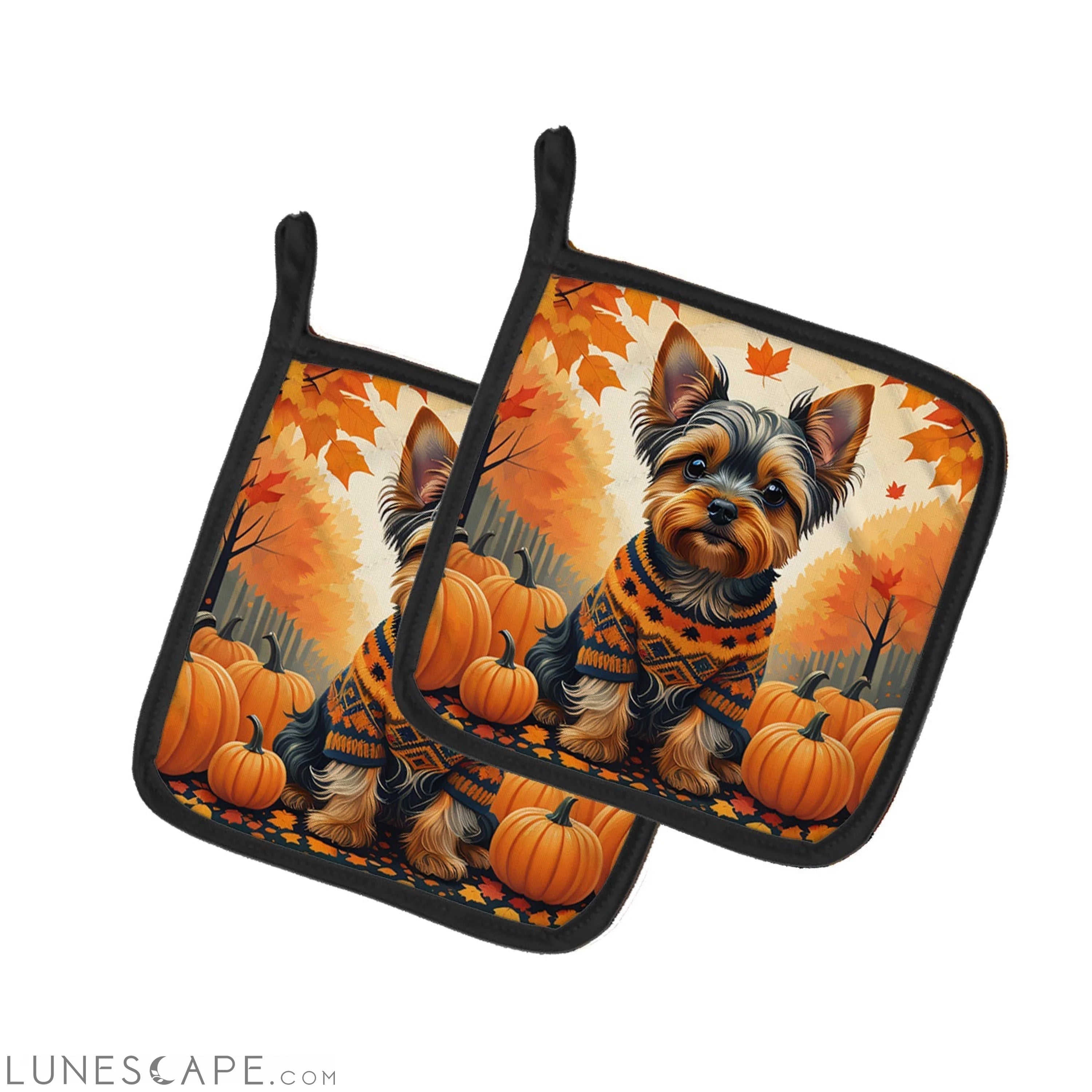 Yorkshire Terrier Fall Pair of Pot Holders LUNESCAPE