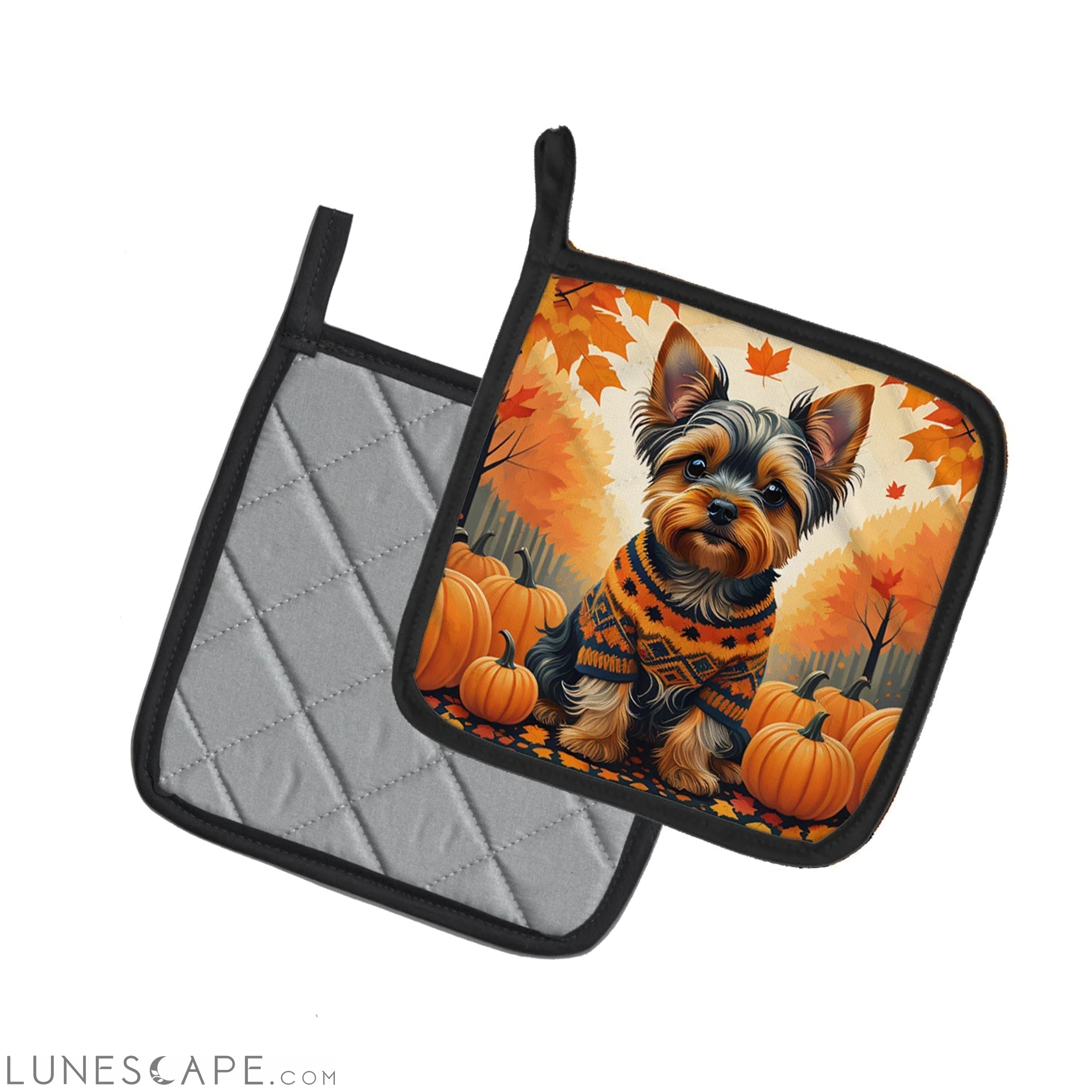 Yorkshire Terrier Fall Pair of Pot Holders LUNESCAPE