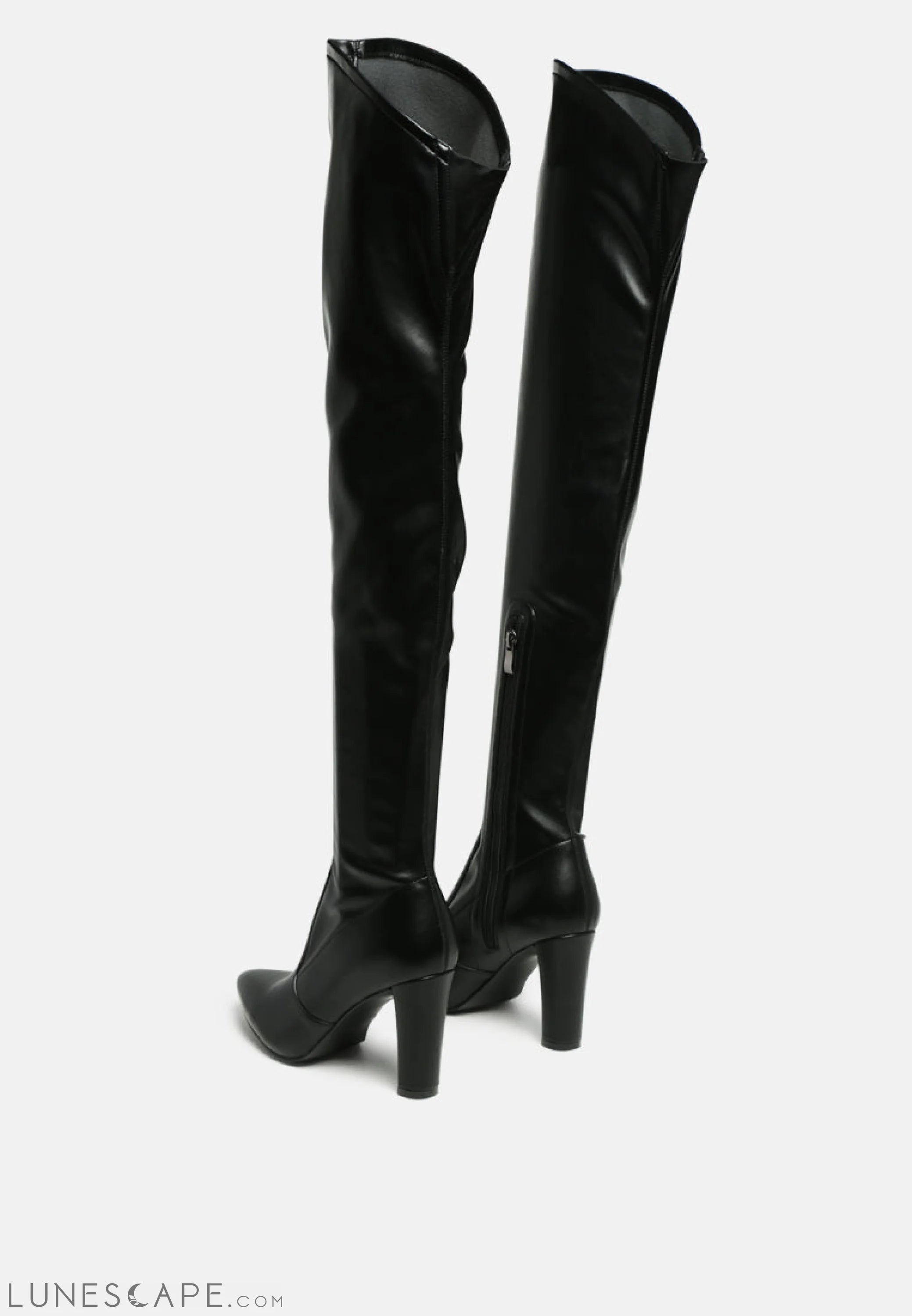 Zade Thigh High Long Boots in Stretch Patent Pu LUNESCAPE