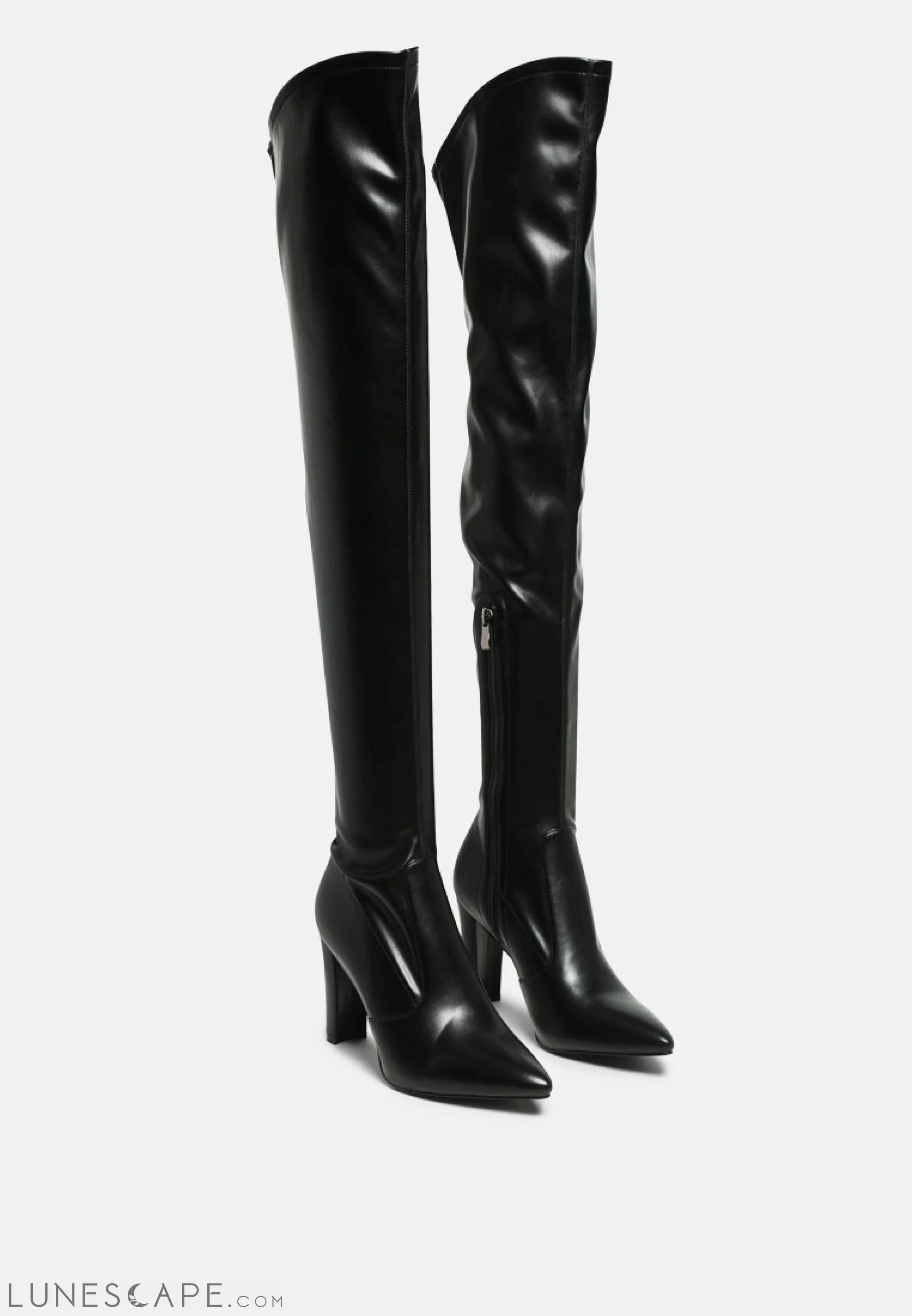 Zade Thigh High Long Boots in Stretch Patent Pu LUNESCAPE