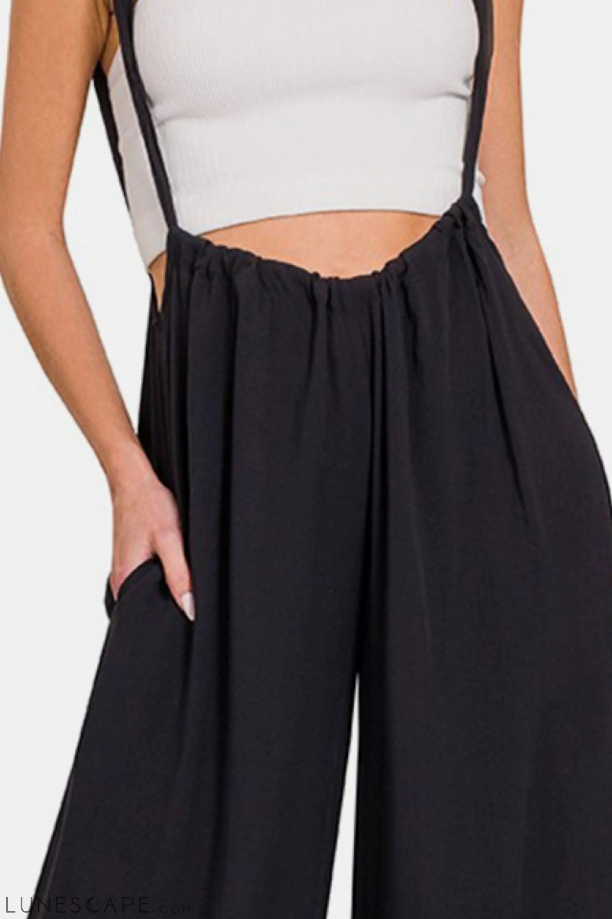 Zenana Tie Back Suspender Jumpsuit with Pockets LUNESCAPE