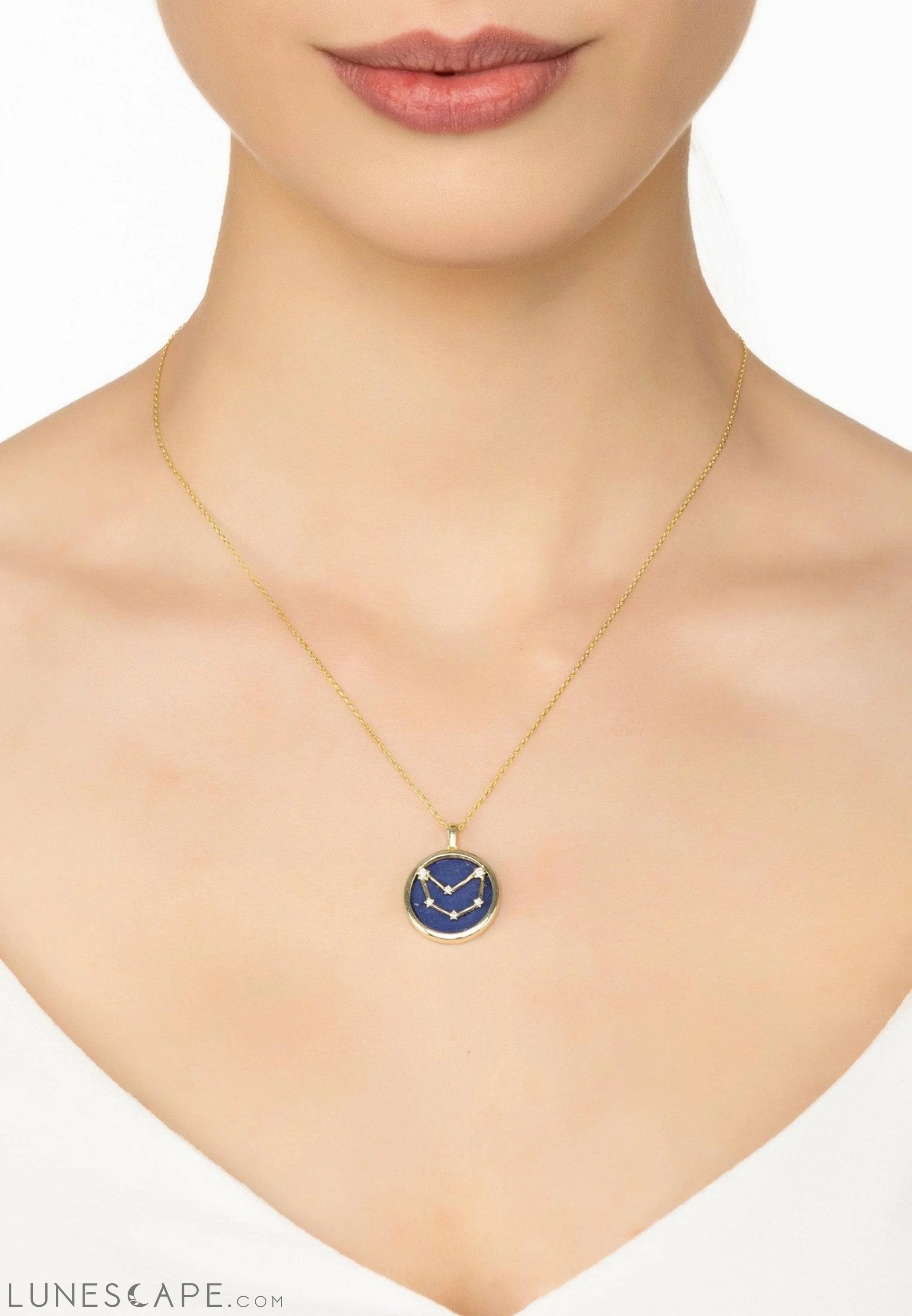 Zodiac Lapis Lazuli Gemstone Star Constellation Pendant Necklace Gold Capricorn LUNESCAPE