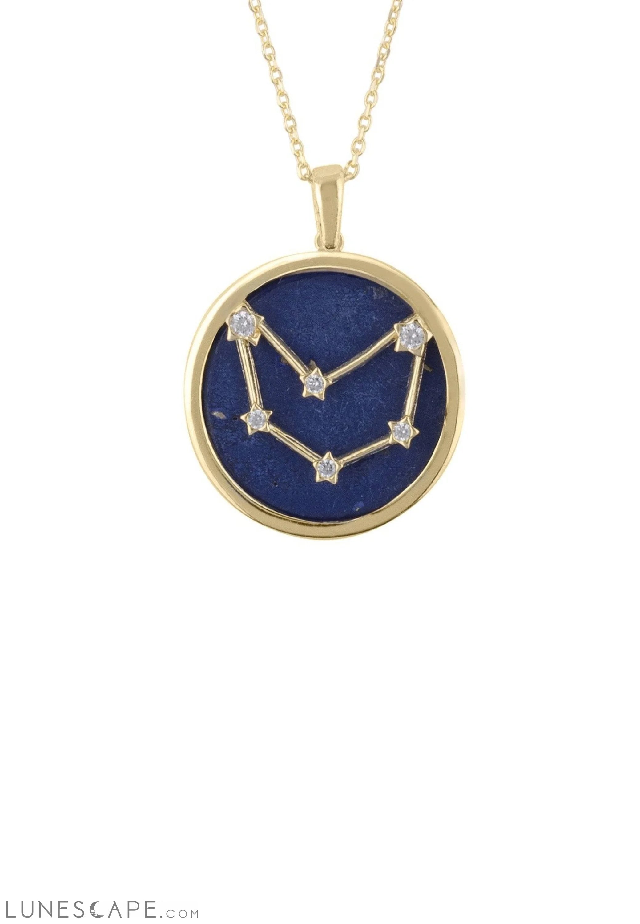 Zodiac Lapis Lazuli Gemstone Star Constellation Pendant Necklace Gold Capricorn LUNESCAPE