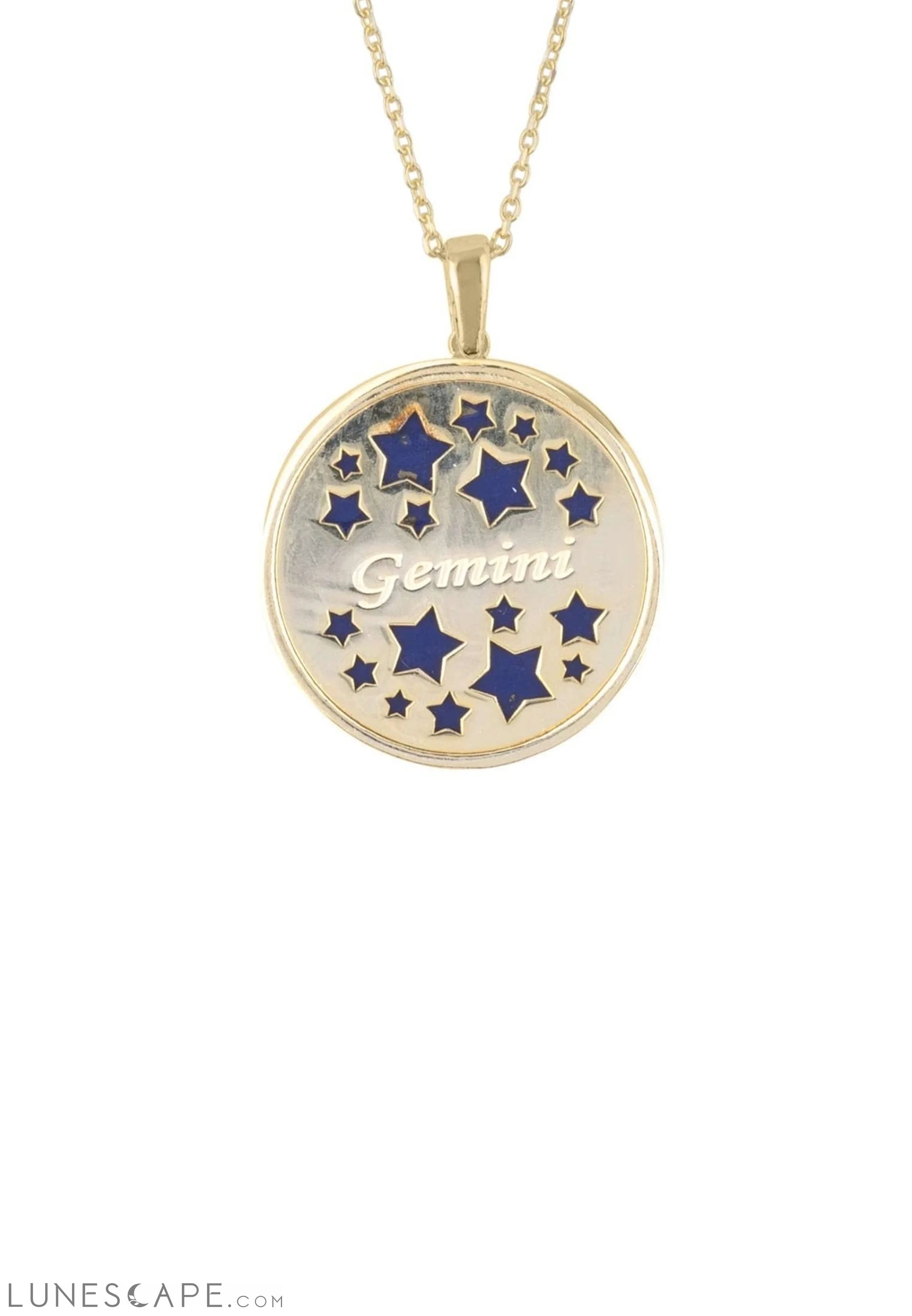 Zodiac Lapis Lazuli Gemstone Star Constellation Pendant Necklace Gold Gemini LUNESCAPE