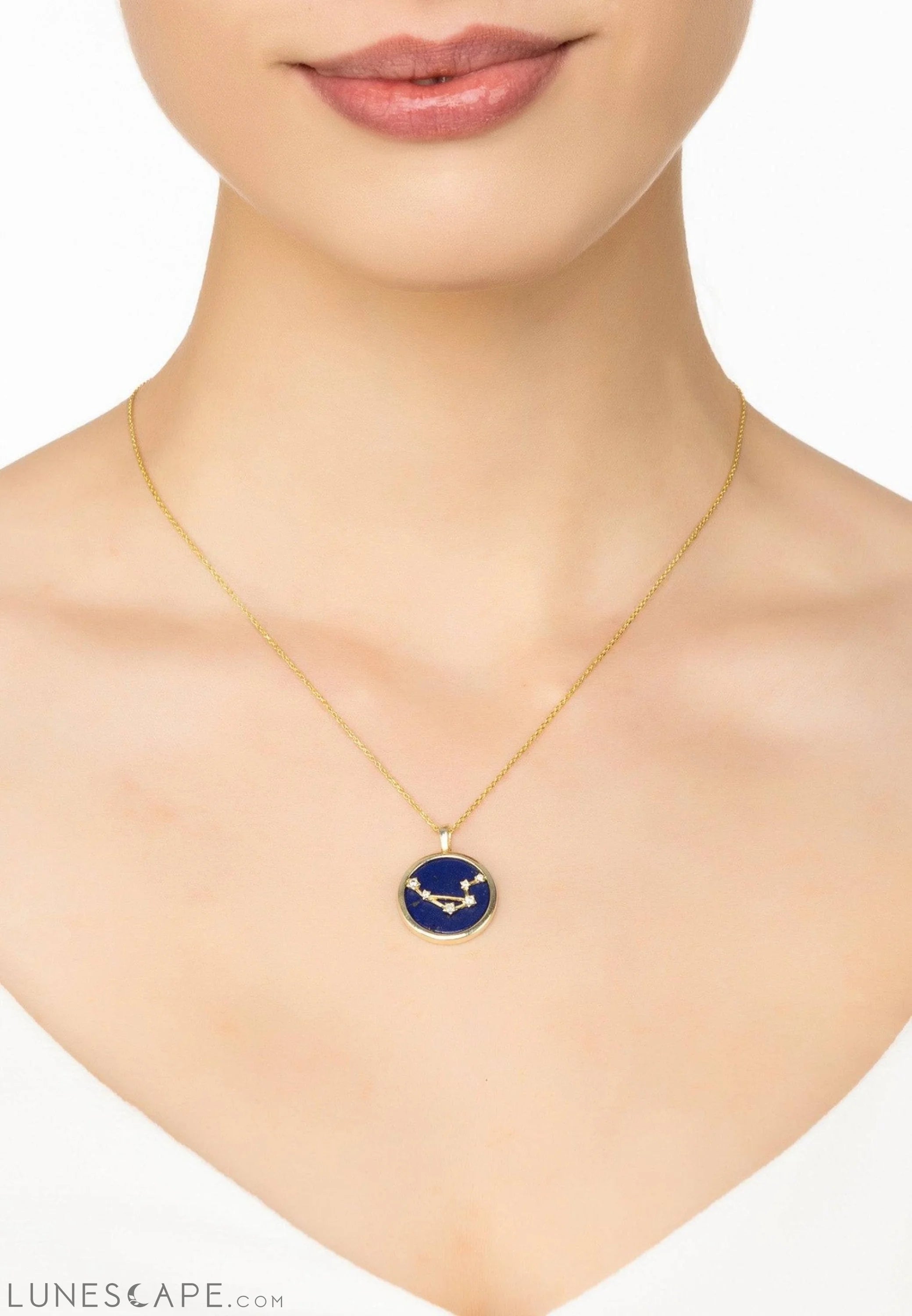 Zodiac Lapis Lazuli Gemstone Star Constellation Pendant Necklace Gold Libra LUNESCAPE
