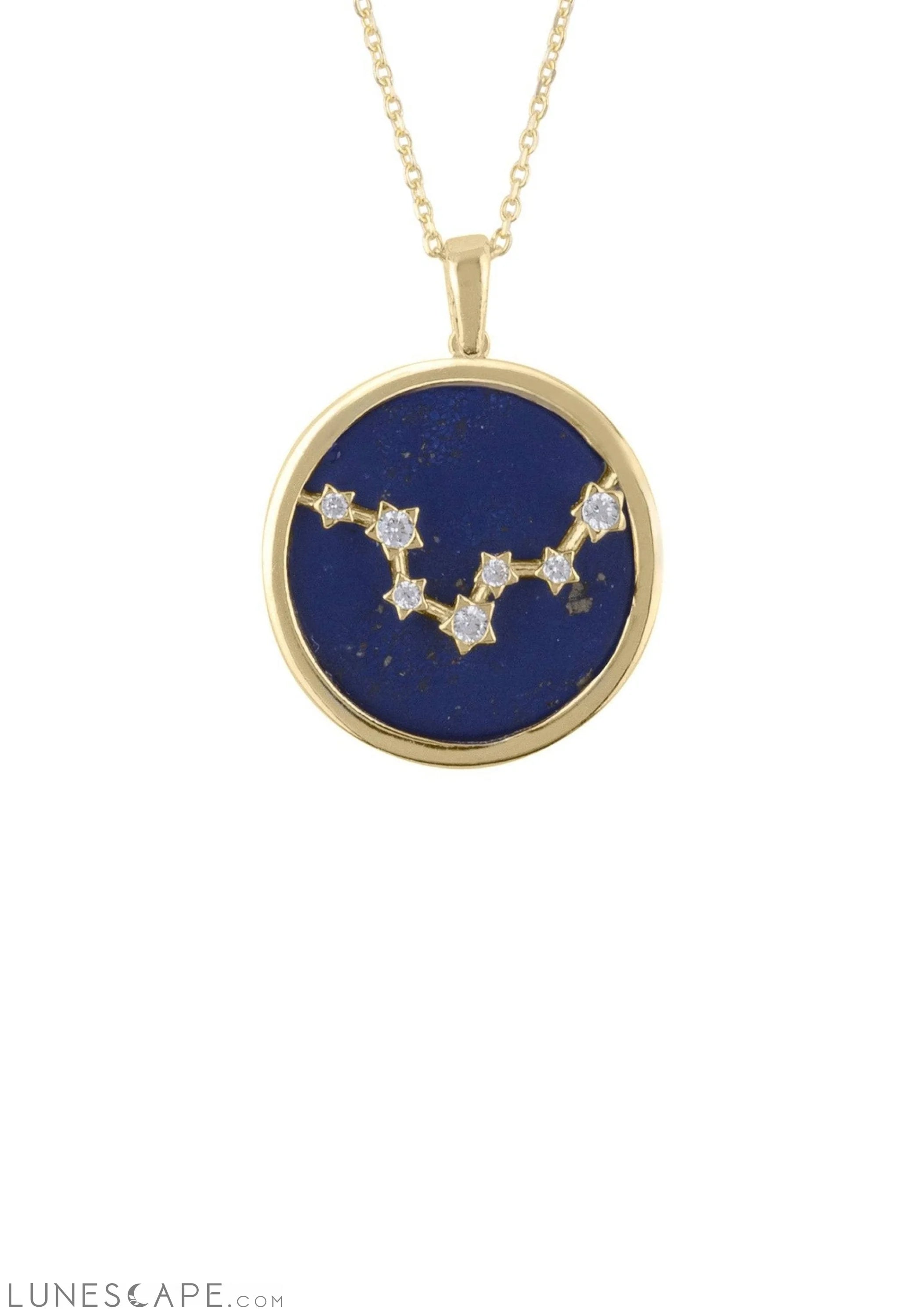 Zodiac Lapis Lazuli Gemstone Star Constellation Pendant Necklace Gold Pisces LUNESCAPE