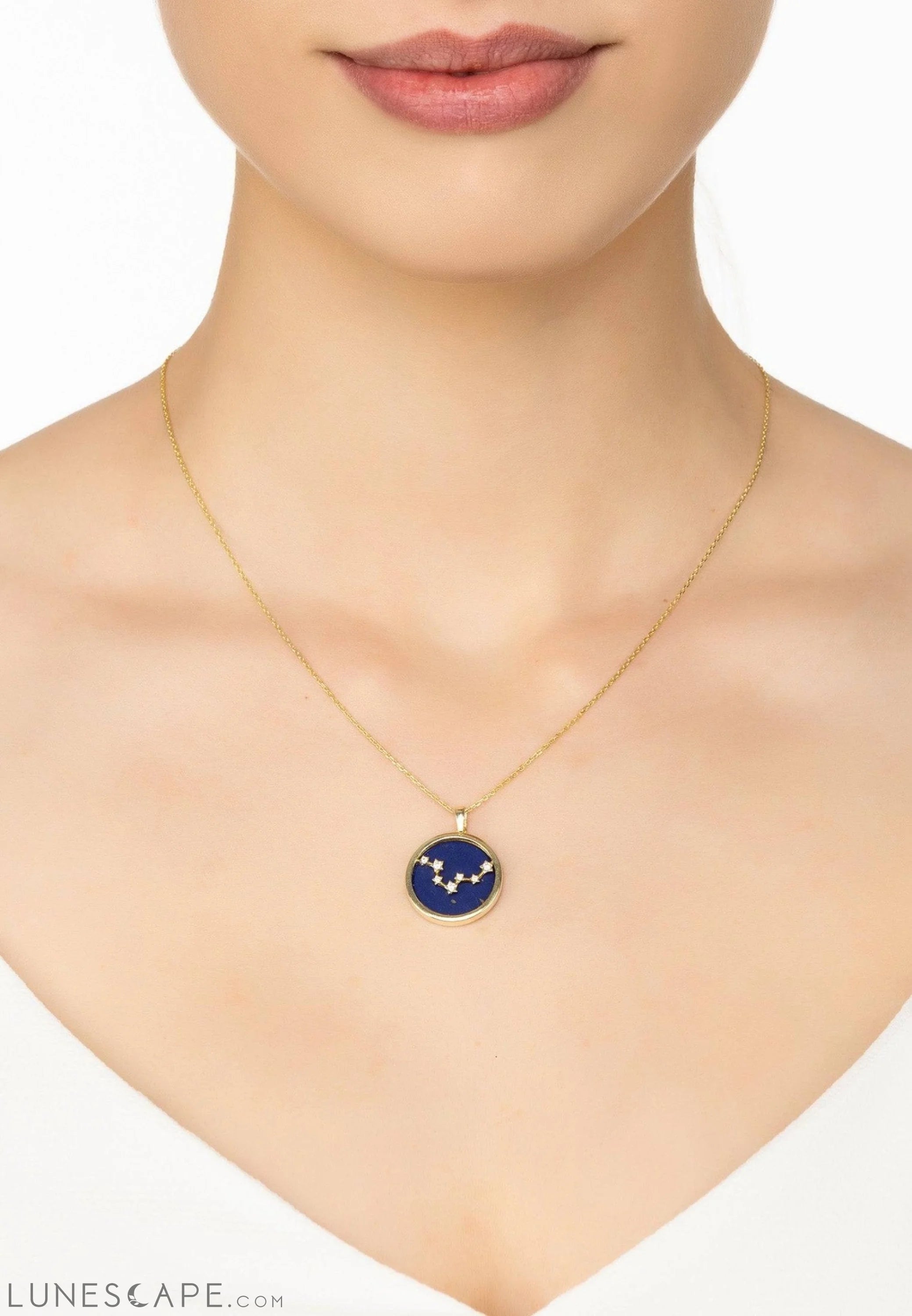 Zodiac Lapis Lazuli Gemstone Star Constellation Pendant Necklace Gold Pisces LUNESCAPE