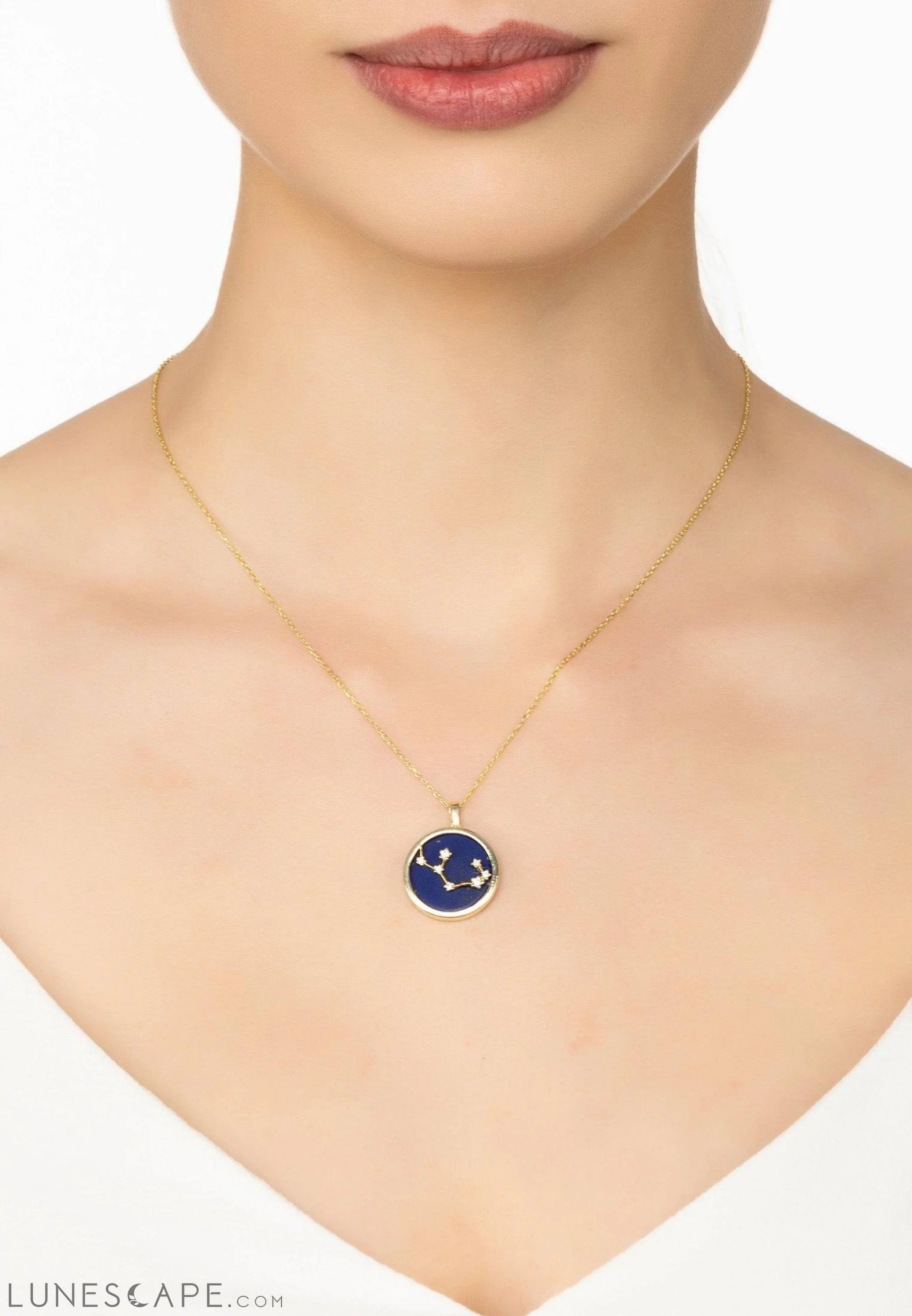 Zodiac Lapis Lazuli Gemstone Star Constellation Pendant Necklace Gold Sagittarius LUNESCAPE