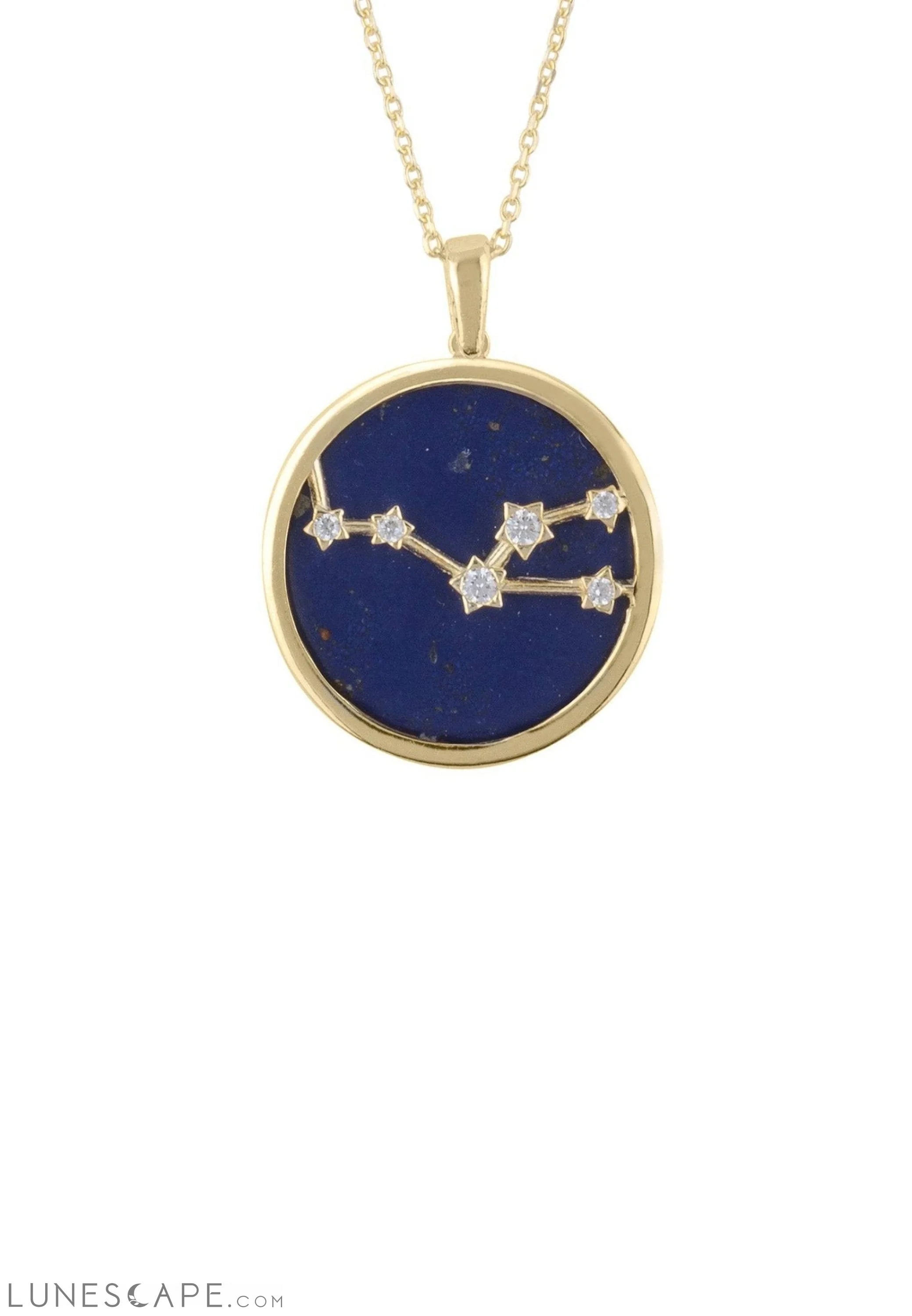 Zodiac Lapis Lazuli Gemstone Star Constellation Pendant Necklace Gold Taurus LUNESCAPE