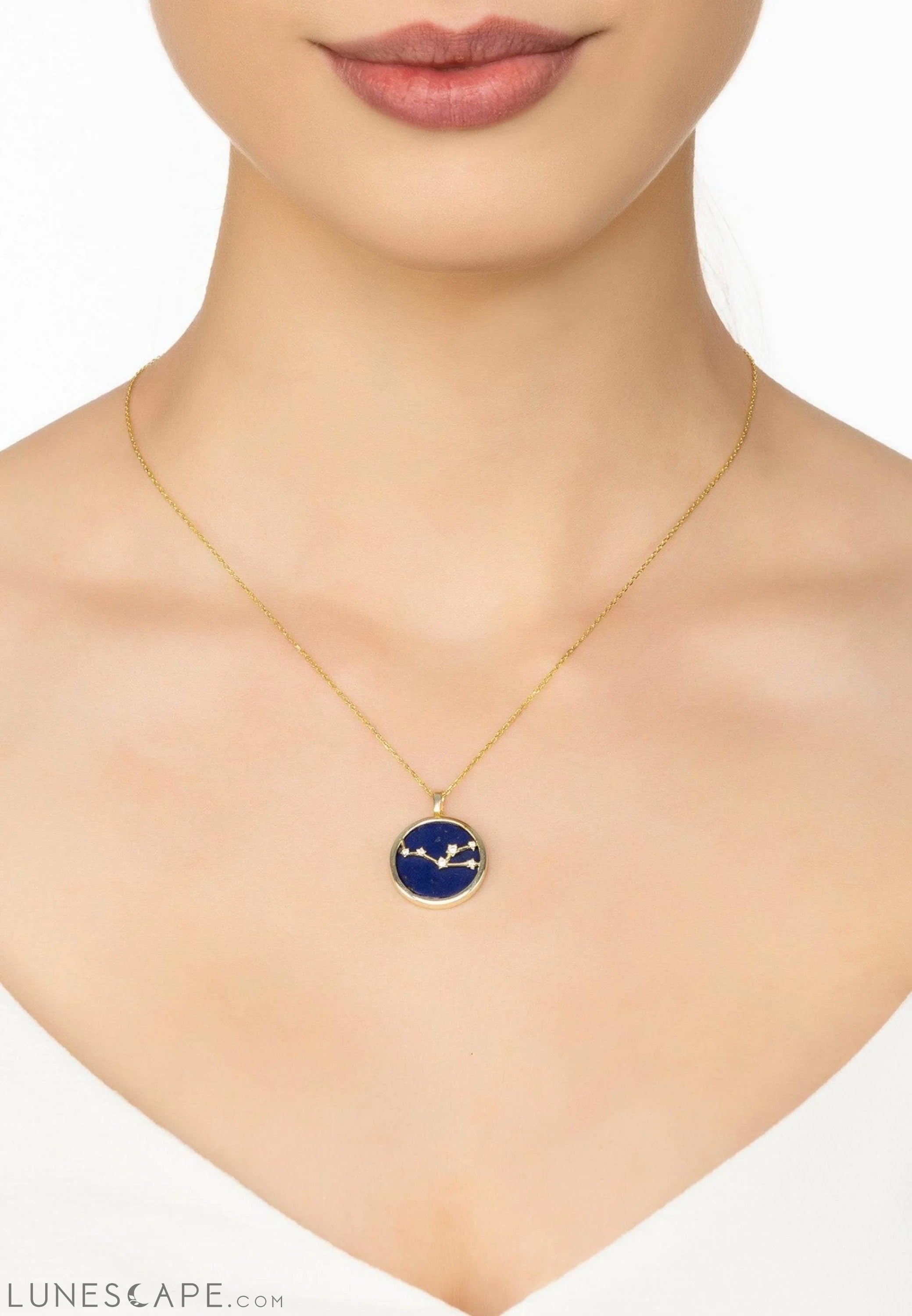Zodiac Lapis Lazuli Gemstone Star Constellation Pendant Necklace Gold Taurus LUNESCAPE