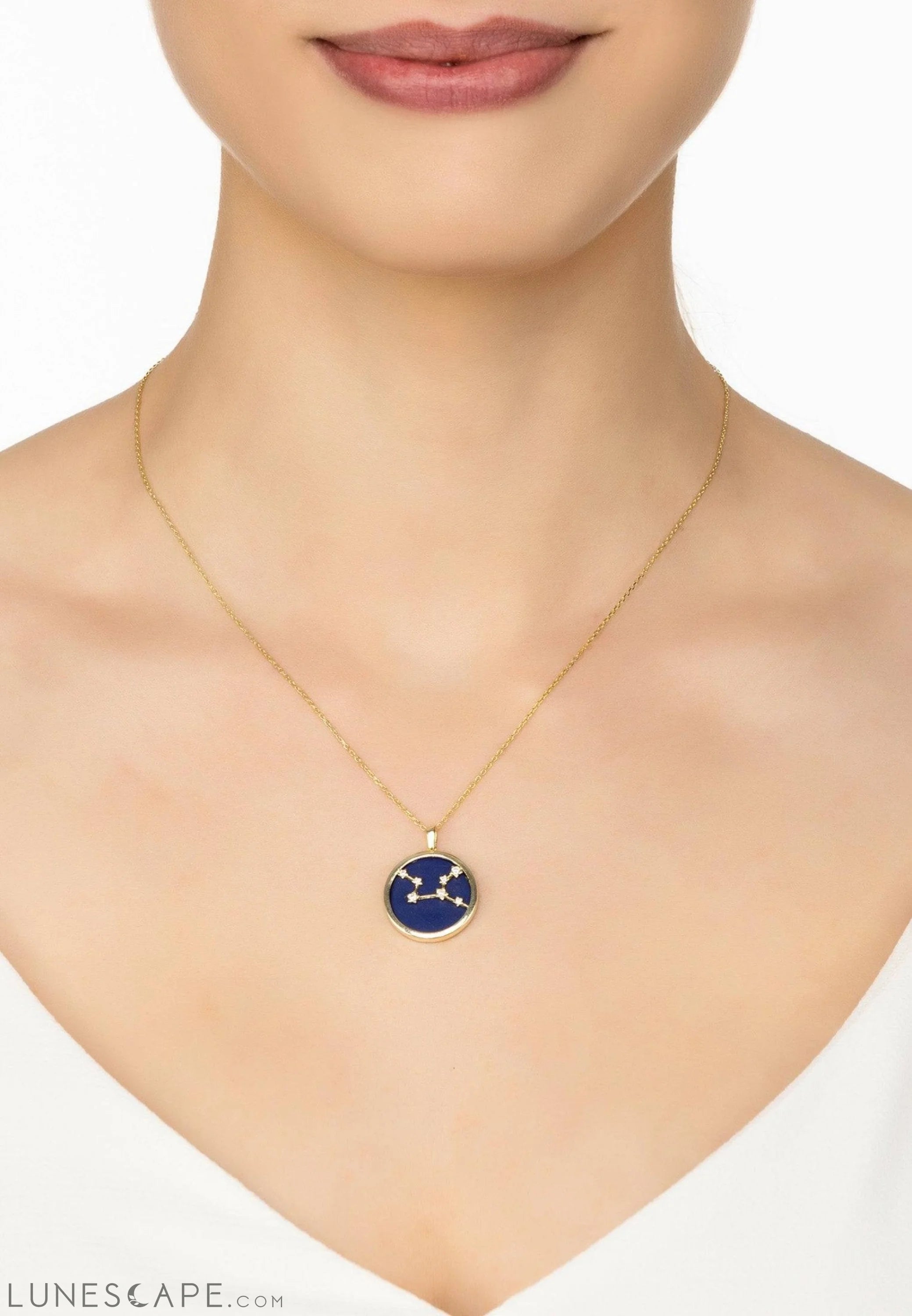 Zodiac Lapis Lazuli Gemstone Star Constellation Pendant Necklace Gold Virgo LUNESCAPE