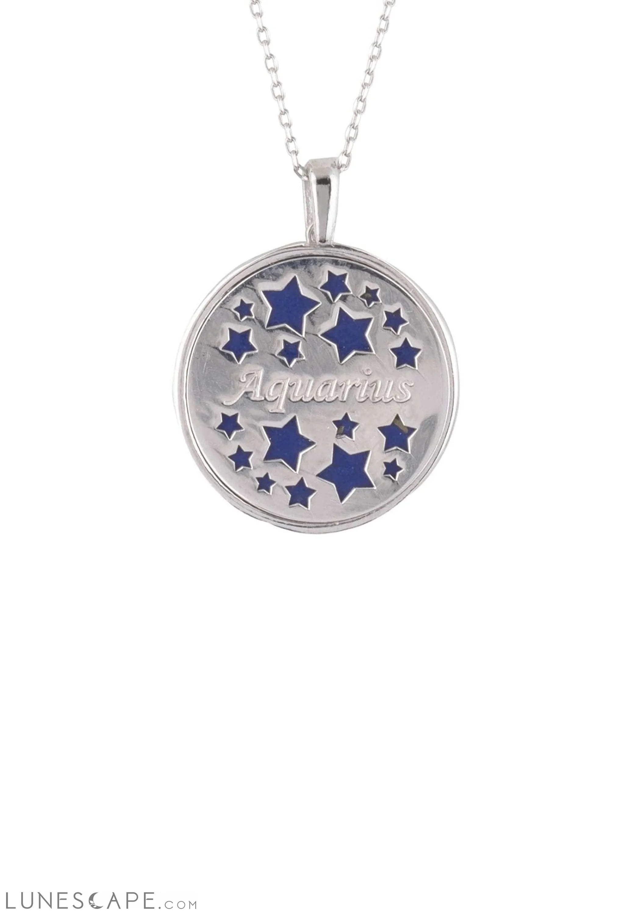 Zodiac Lapis Lazuli Gemstone Star Constellation Pendant Necklace Silver Aquarius LUNESCAPE
