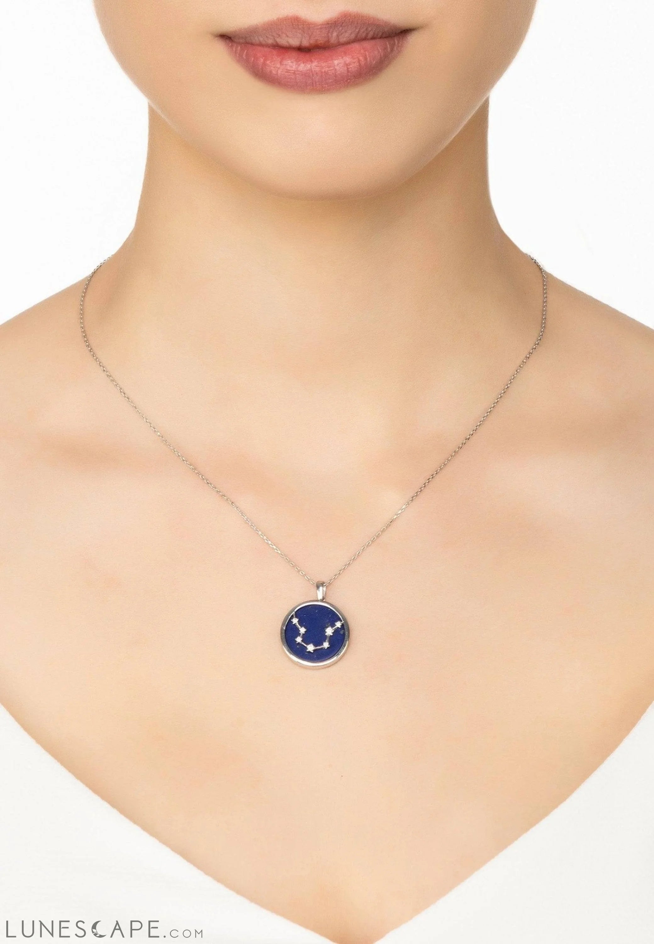 Zodiac Lapis Lazuli Gemstone Star Constellation Pendant Necklace Silver Aquarius LUNESCAPE