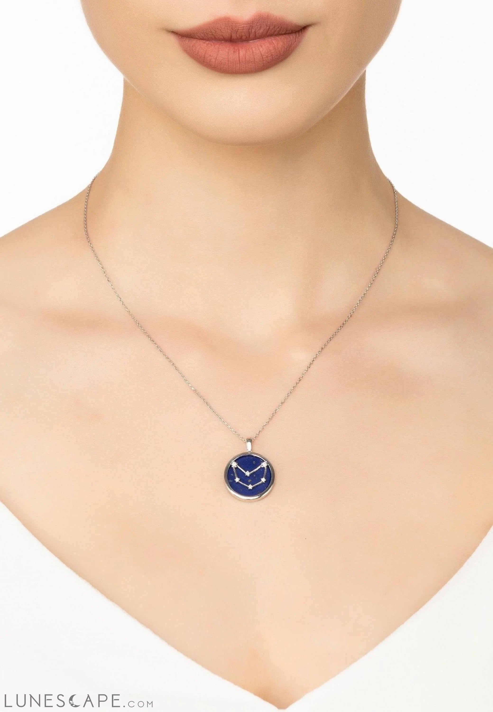 Zodiac Lapis Lazuli Gemstone Star Constellation Pendant Necklace Silver Capricorn LUNESCAPE