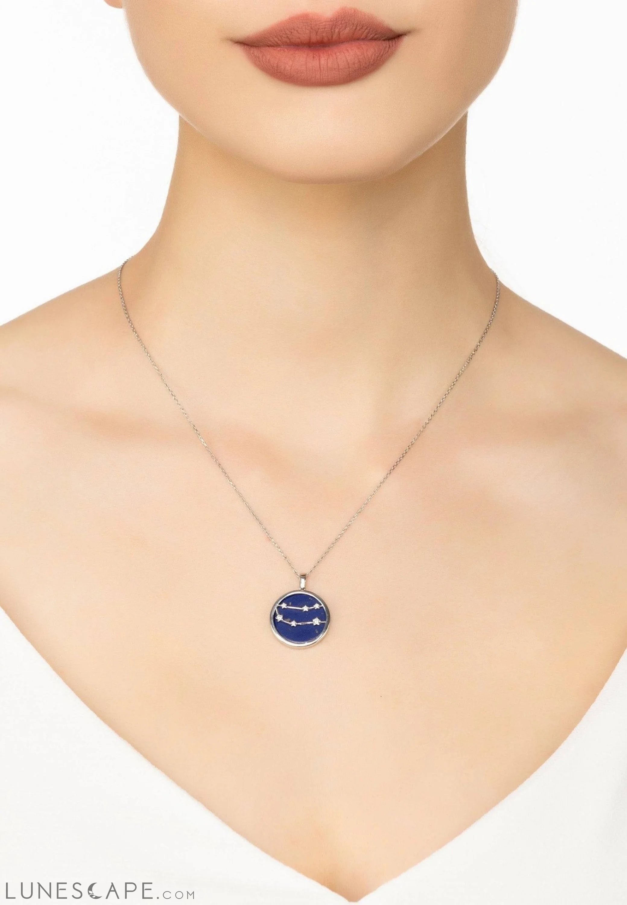 Zodiac Lapis Lazuli Gemstone Star Constellation Pendant Necklace Silver Gemini LUNESCAPE