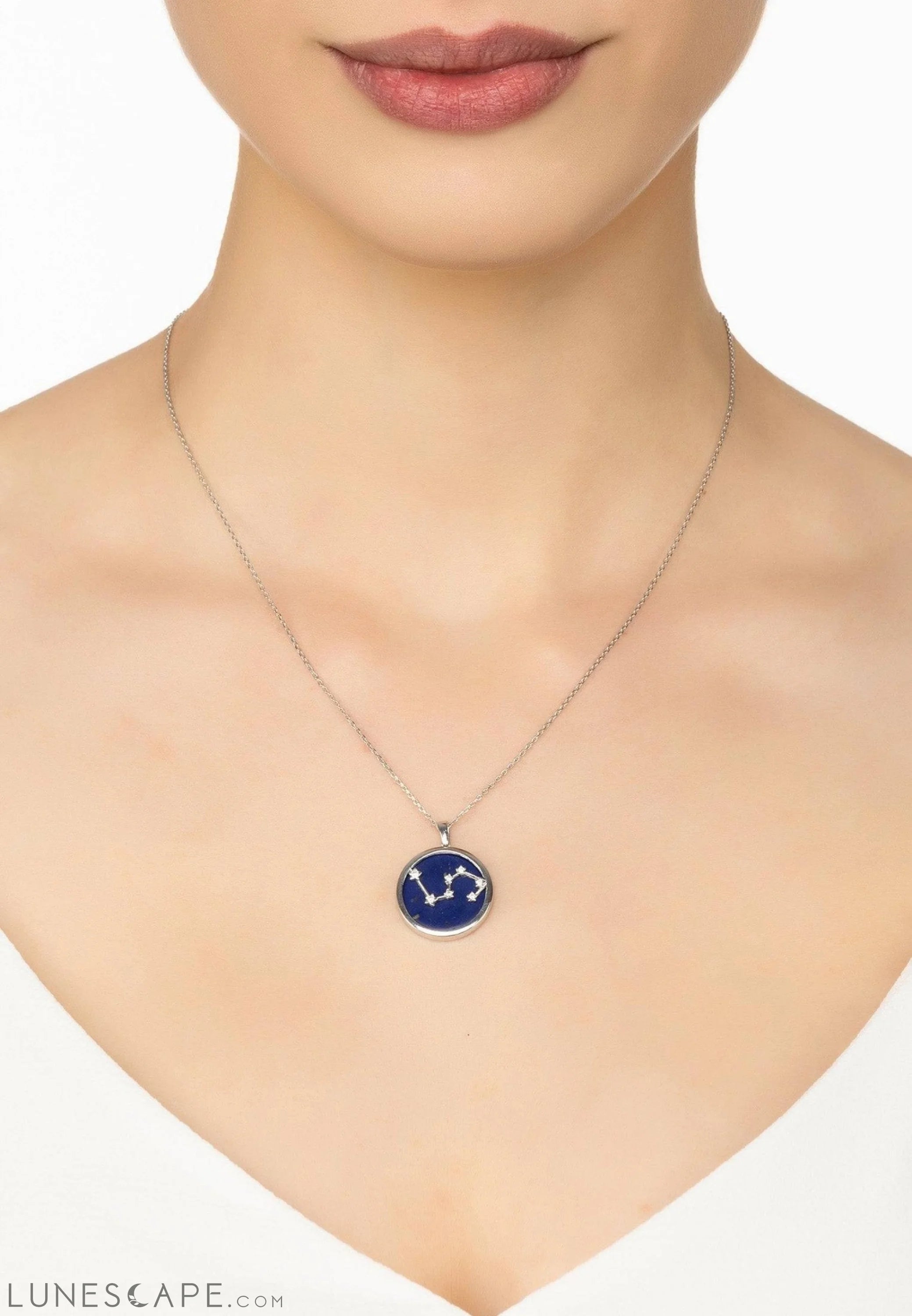 Zodiac Lapis Lazuli Gemstone Star Constellation Pendant Necklace Silver Leo LUNESCAPE