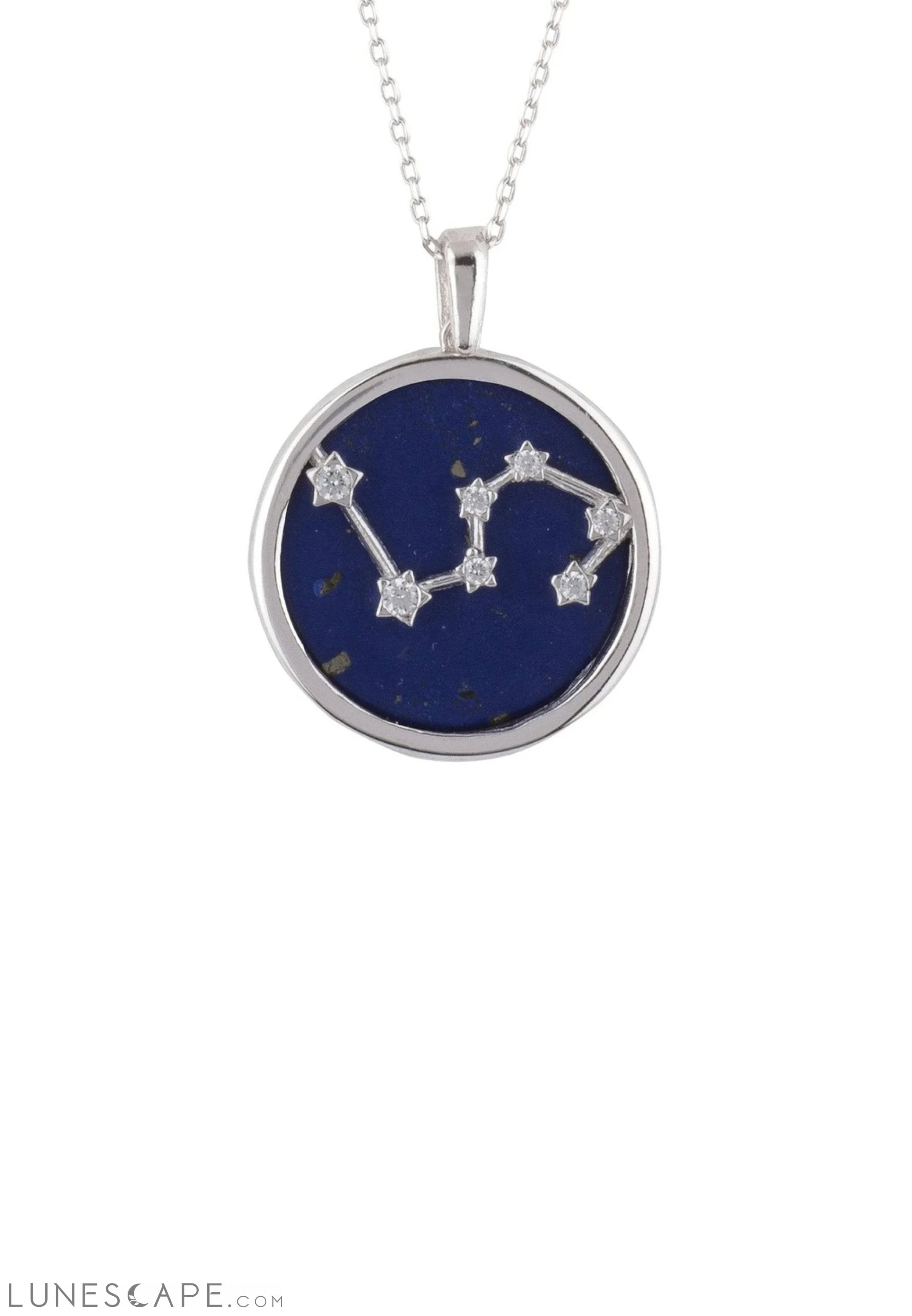 Zodiac Lapis Lazuli Gemstone Star Constellation Pendant Necklace Silver Leo LUNESCAPE