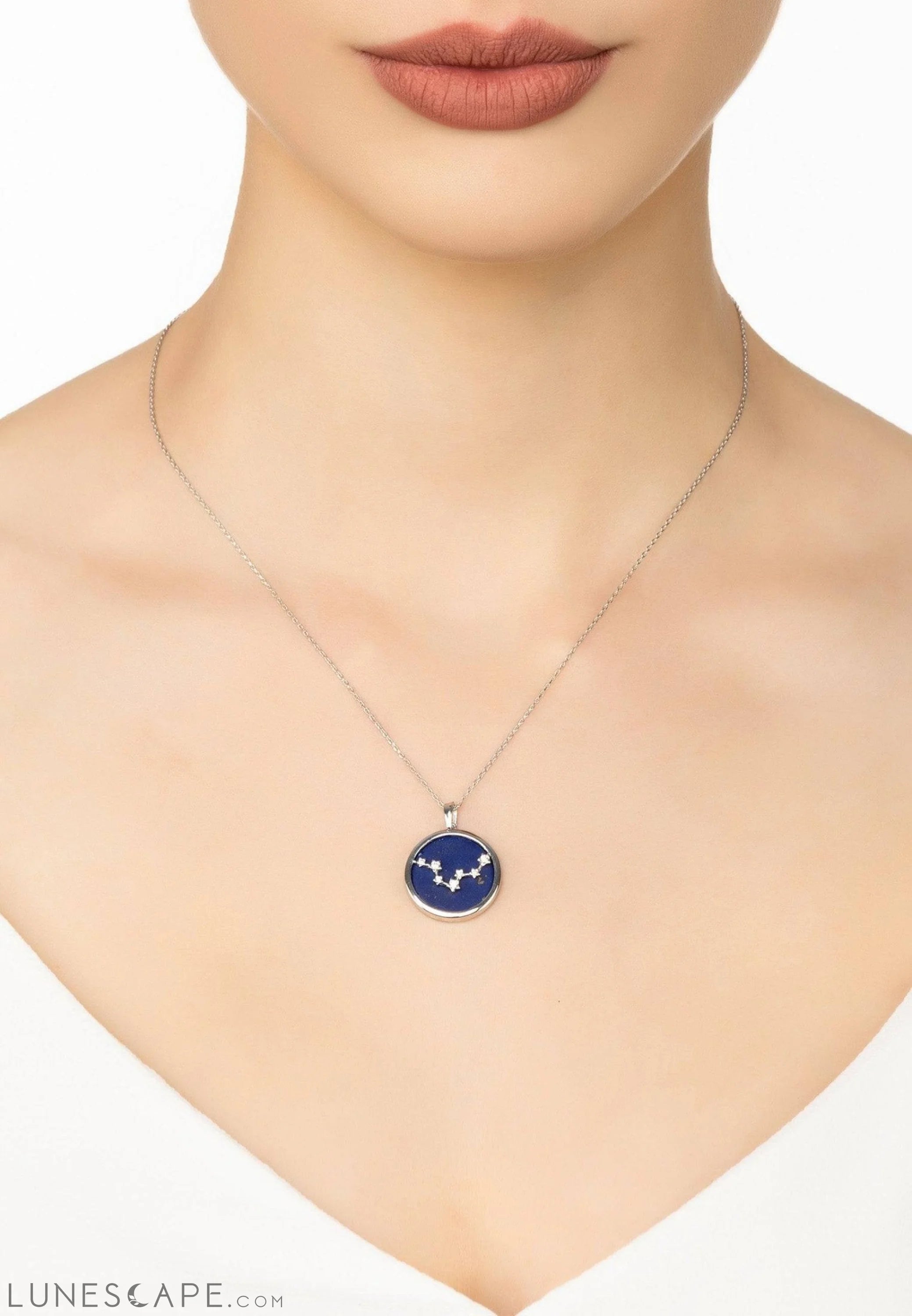 Zodiac Lapis Lazuli Gemstone Star Constellation Pendant Necklace Silver Pisces LUNESCAPE