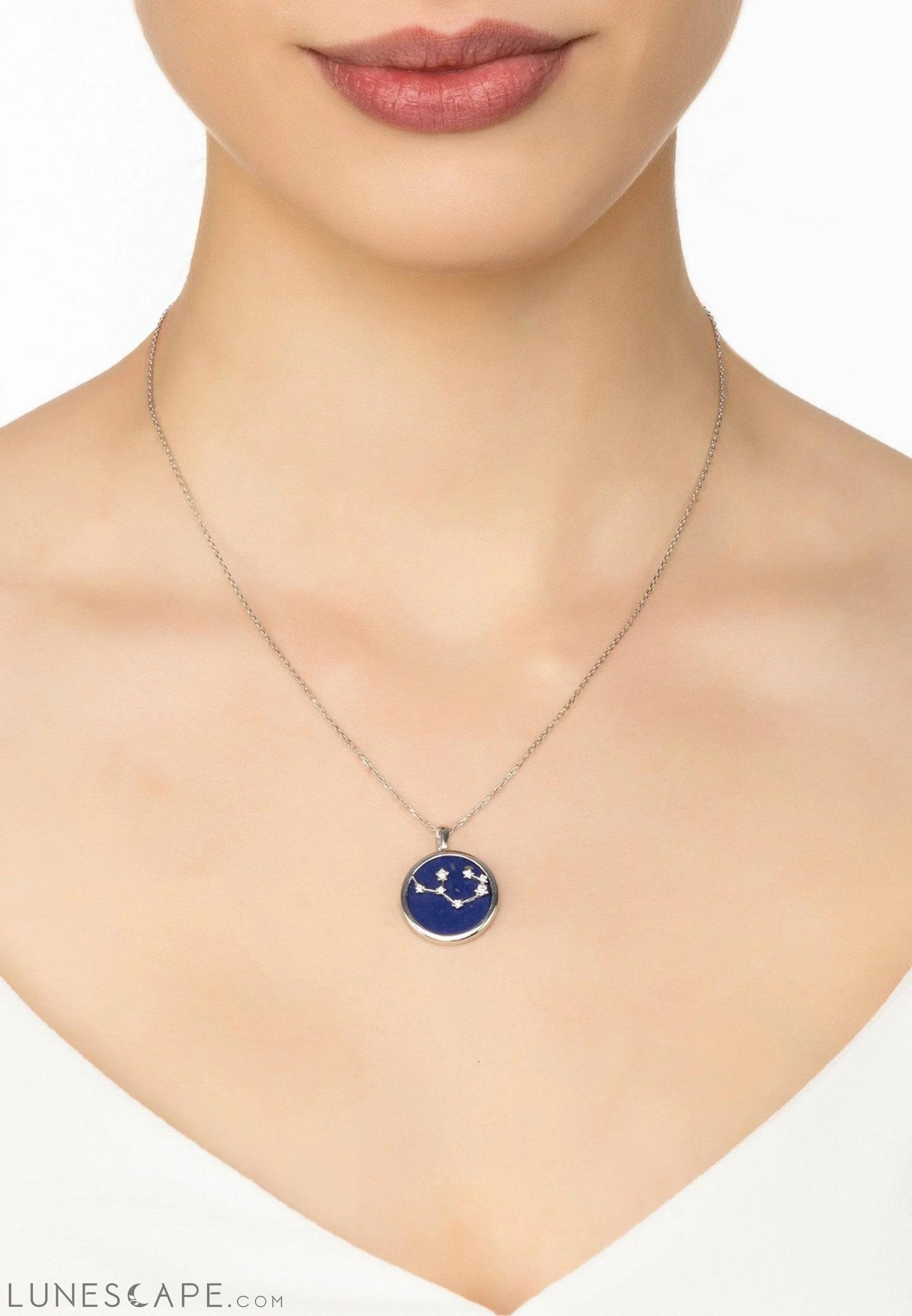 Zodiac Lapis Lazuli Gemstone Star Constellation Pendant Necklace Silver Sagittarius LUNESCAPE