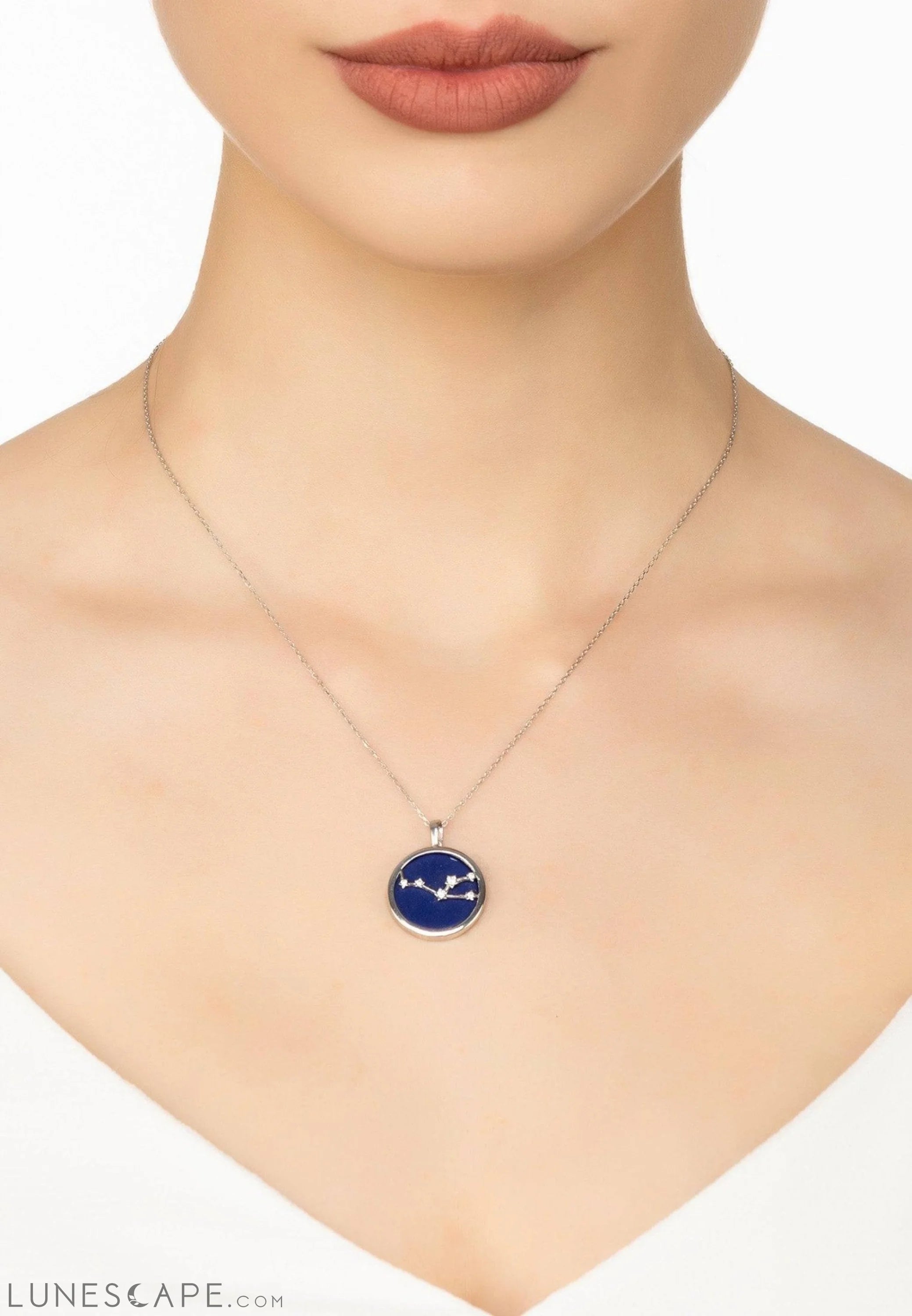 Zodiac Lapis Lazuli Gemstone Star Constellation Pendant Necklace Silver Taurus LUNESCAPE