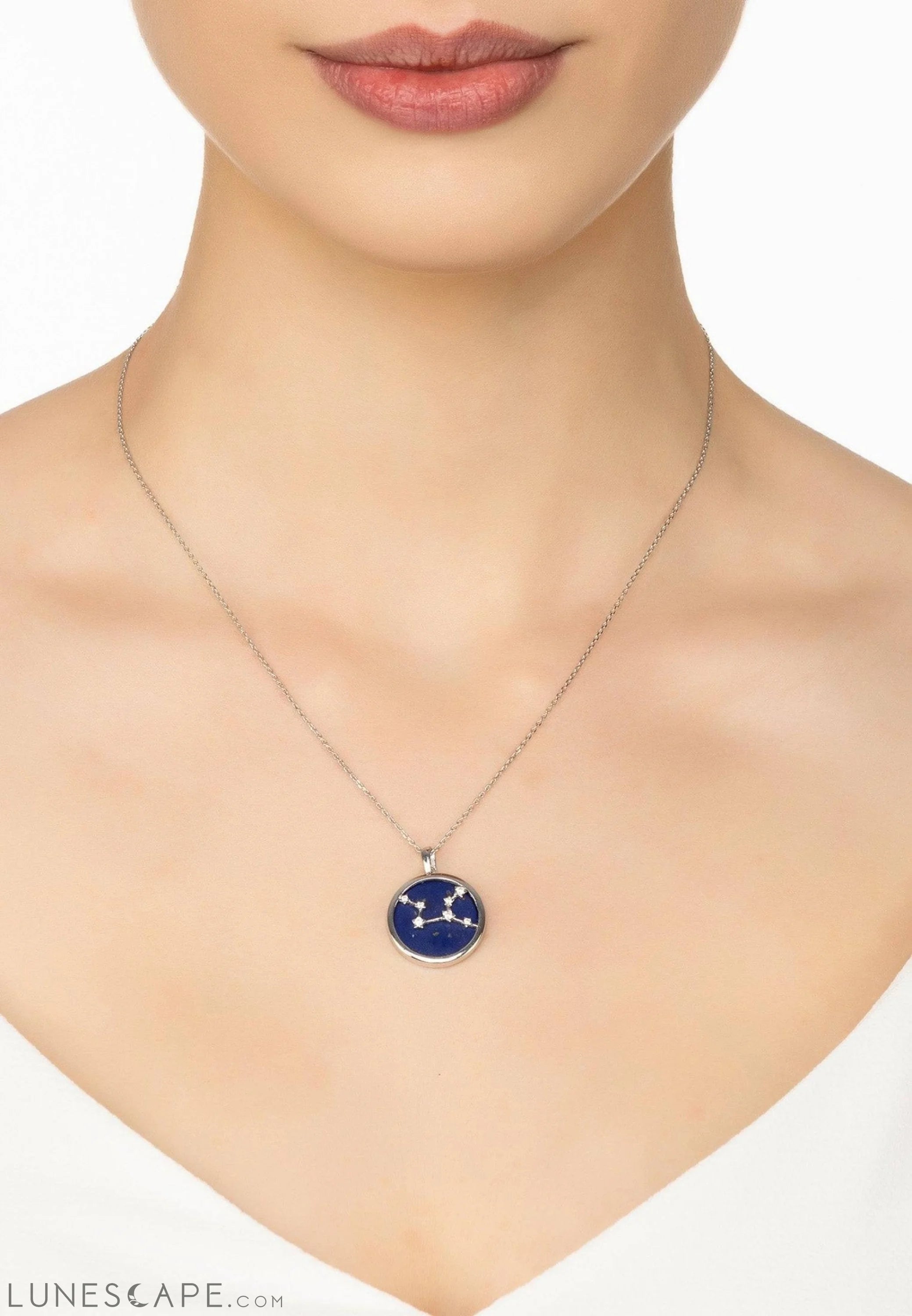 Zodiac Lapis Lazuli Gemstone Star Constellation Pendant Necklace Silver Virgo LUNESCAPE