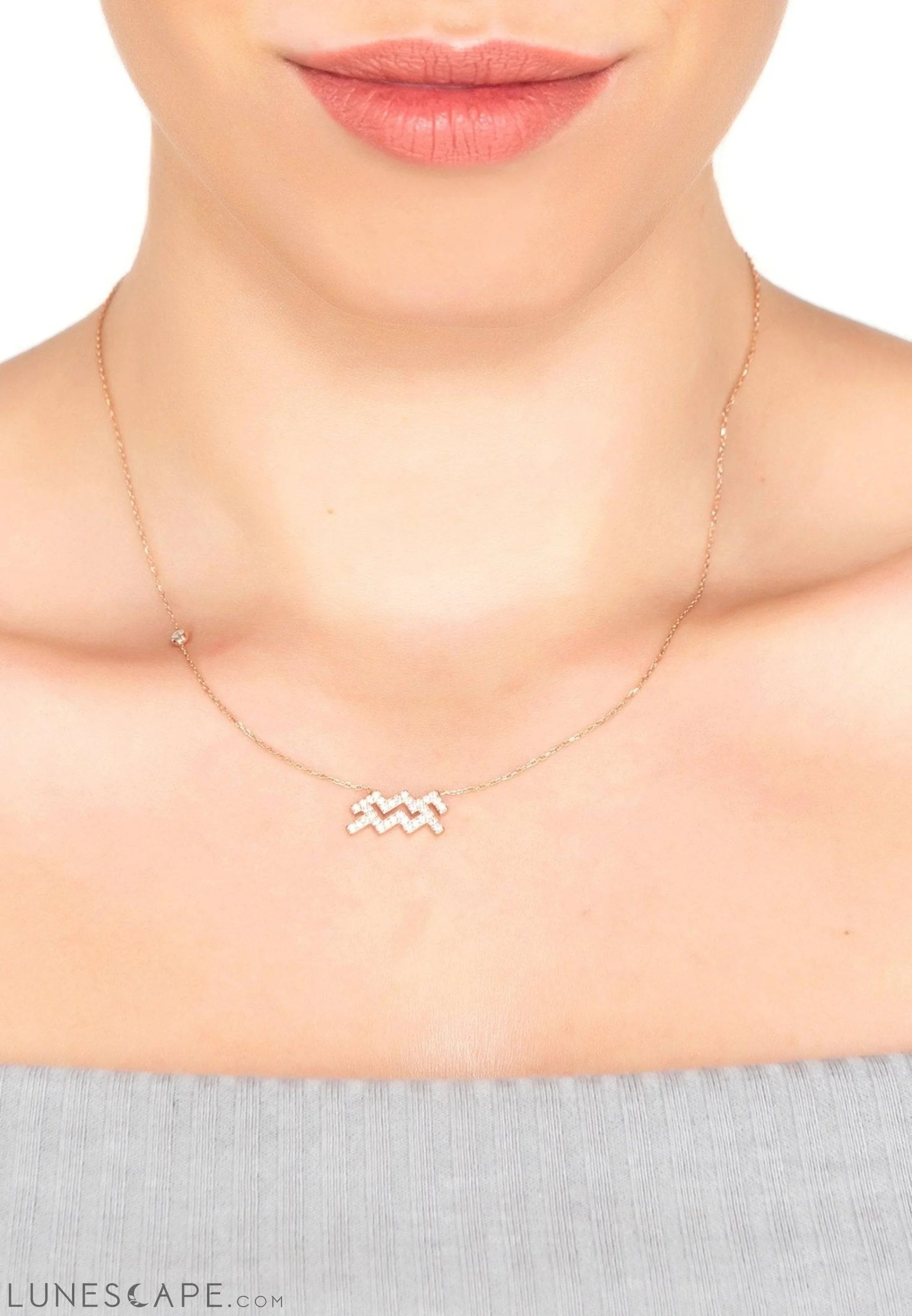 Zodiac Star Sign Pendant Necklace Rose Gold Aquarius LUNESCAPE