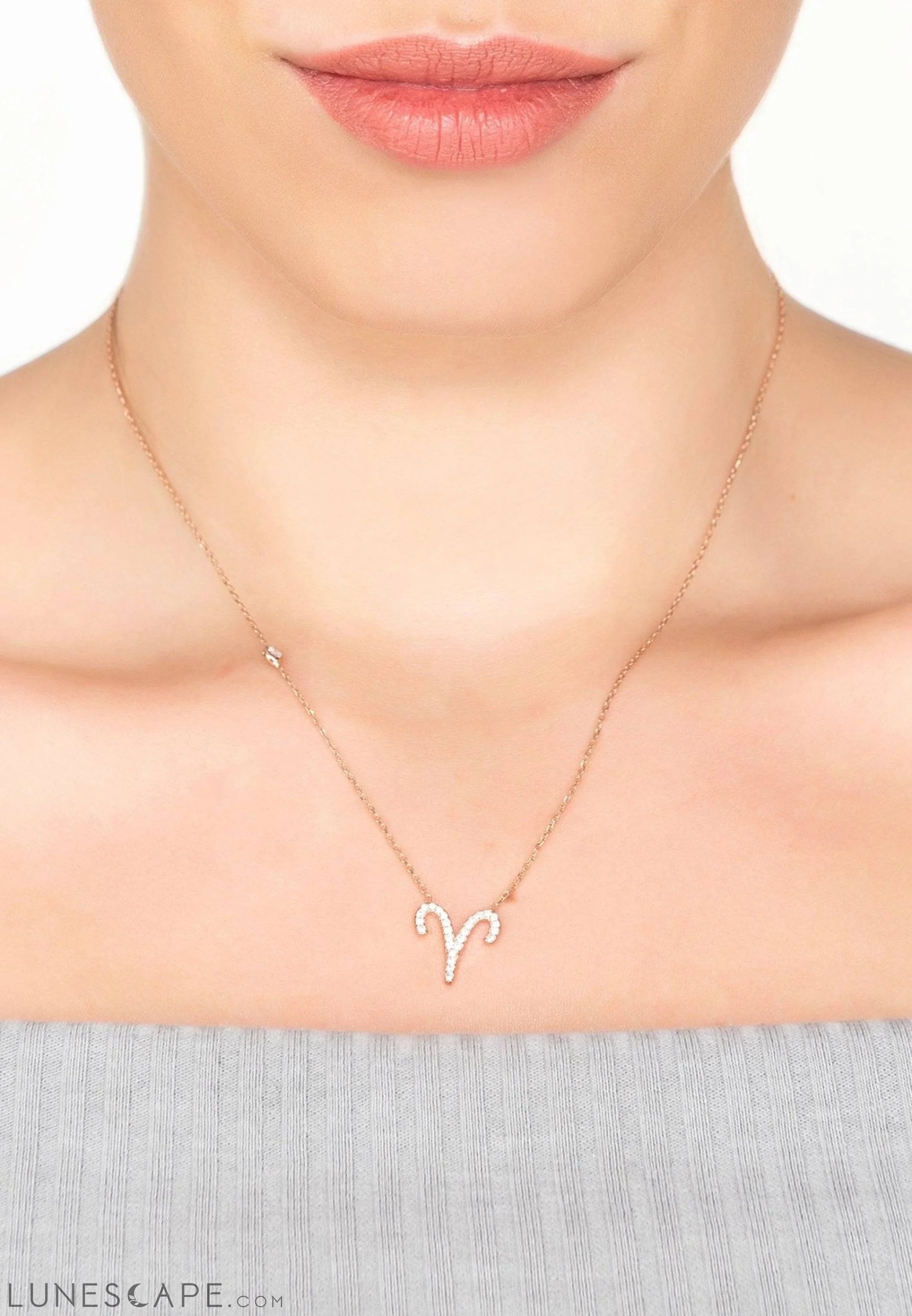 Zodiac Star Sign Pendant Necklace Rose Gold Aries LUNESCAPE