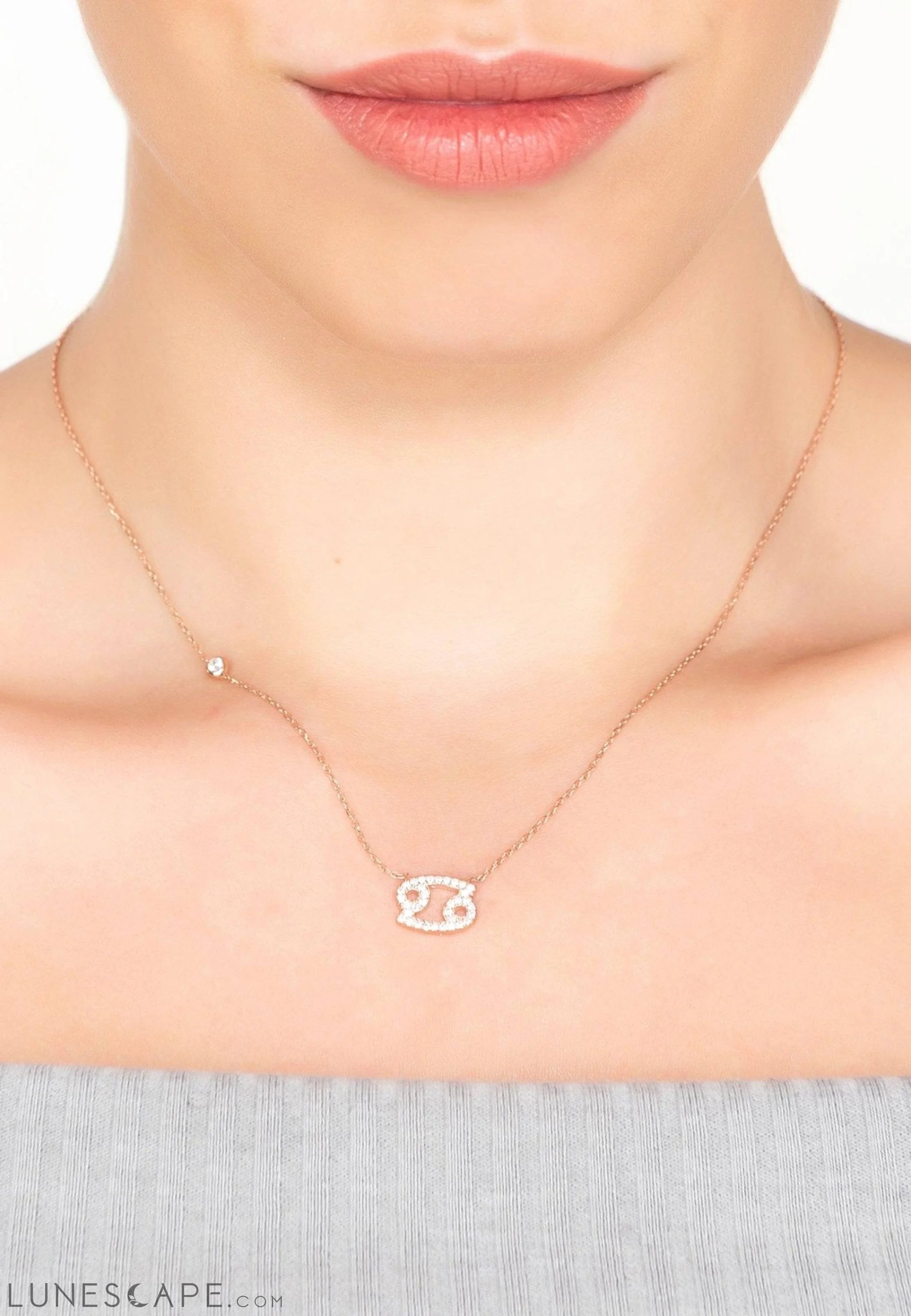 Zodiac Star Sign Pendant Necklace Rose Gold Cancer LUNESCAPE