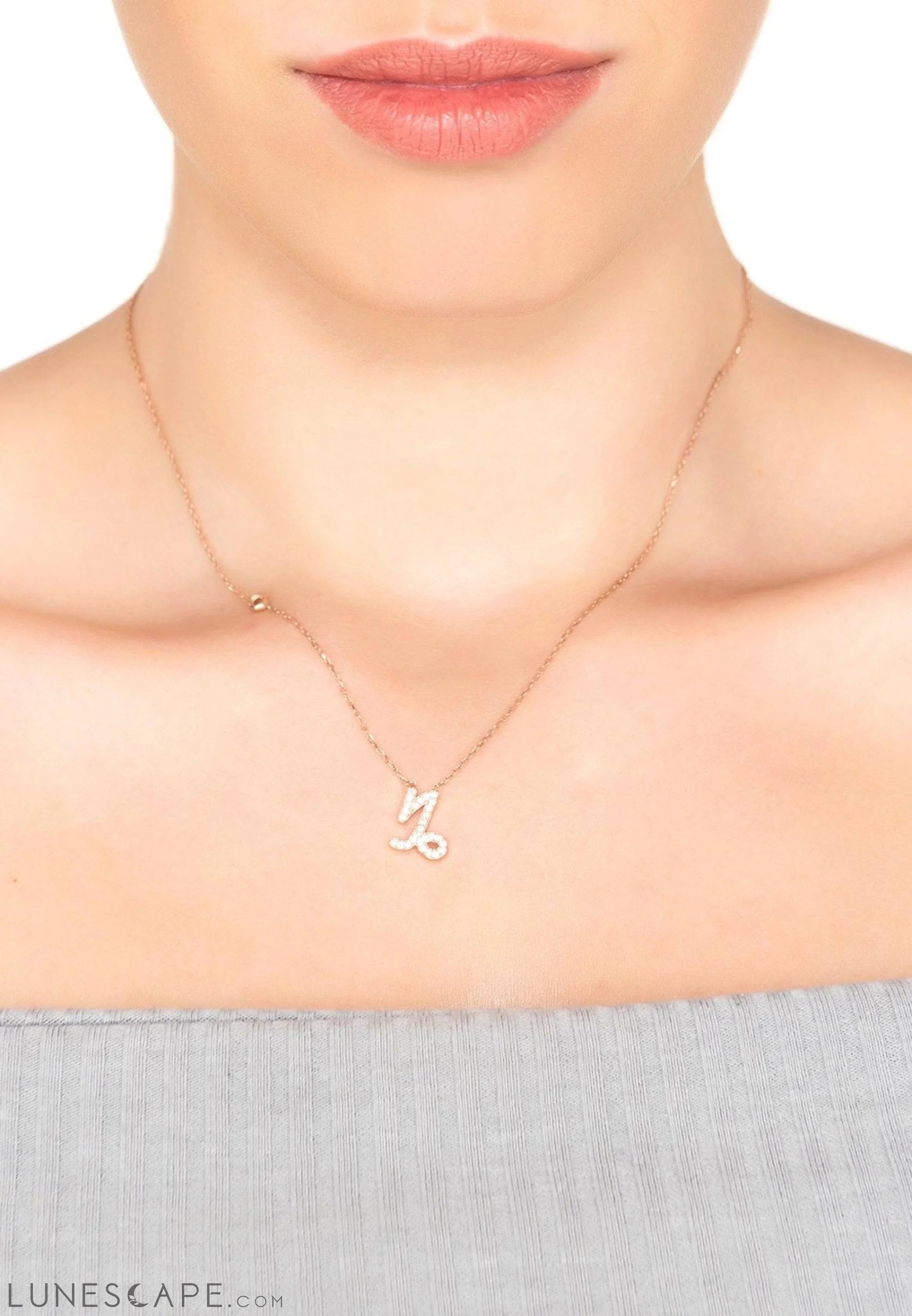 Zodiac Star Sign Pendant Necklace Rose Gold Capricorn LUNESCAPE