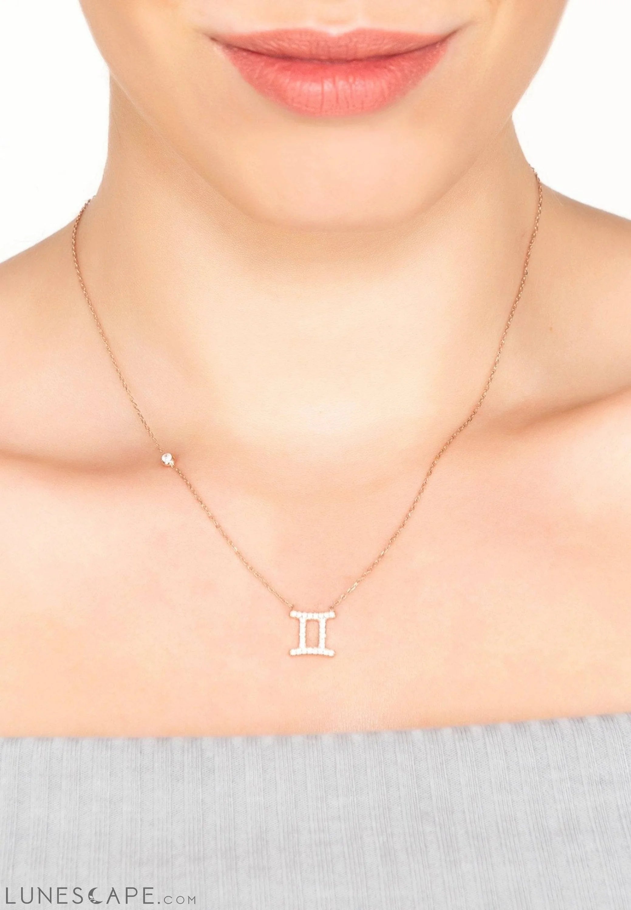 Zodiac Star Sign Pendant Necklace Rose Gold Gemini LUNESCAPE