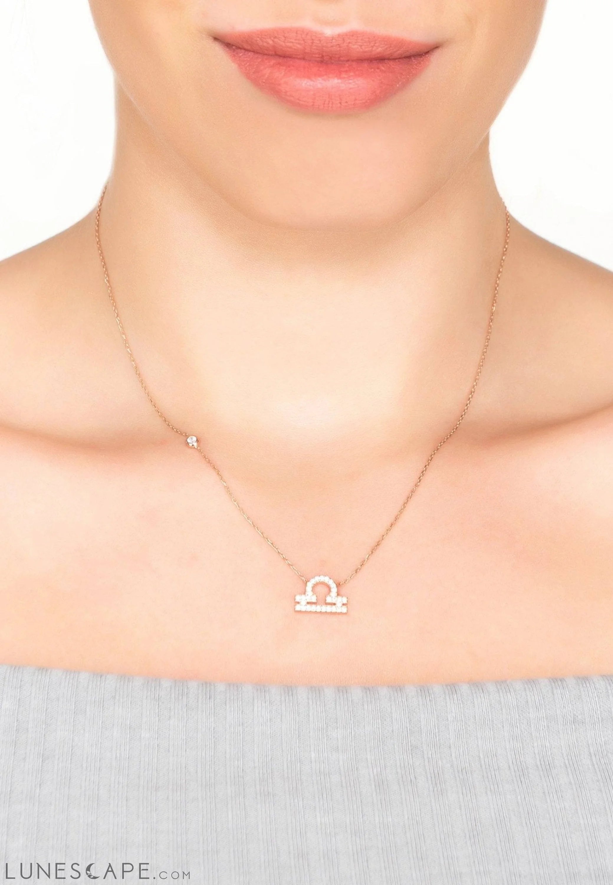 Zodiac Star Sign Pendant Necklace Rose Gold Libra LUNESCAPE