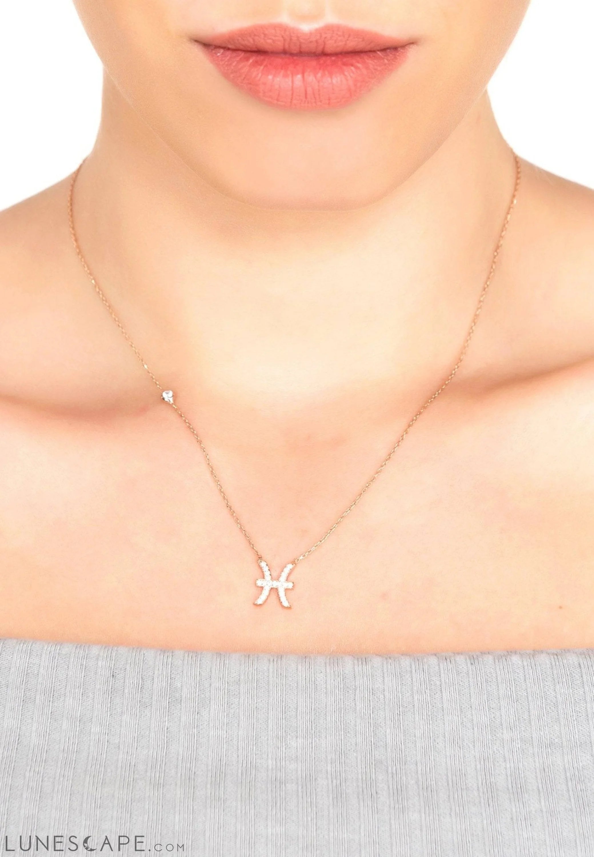 Zodiac Star Sign Pendant Necklace Rose Gold Pisces LUNESCAPE