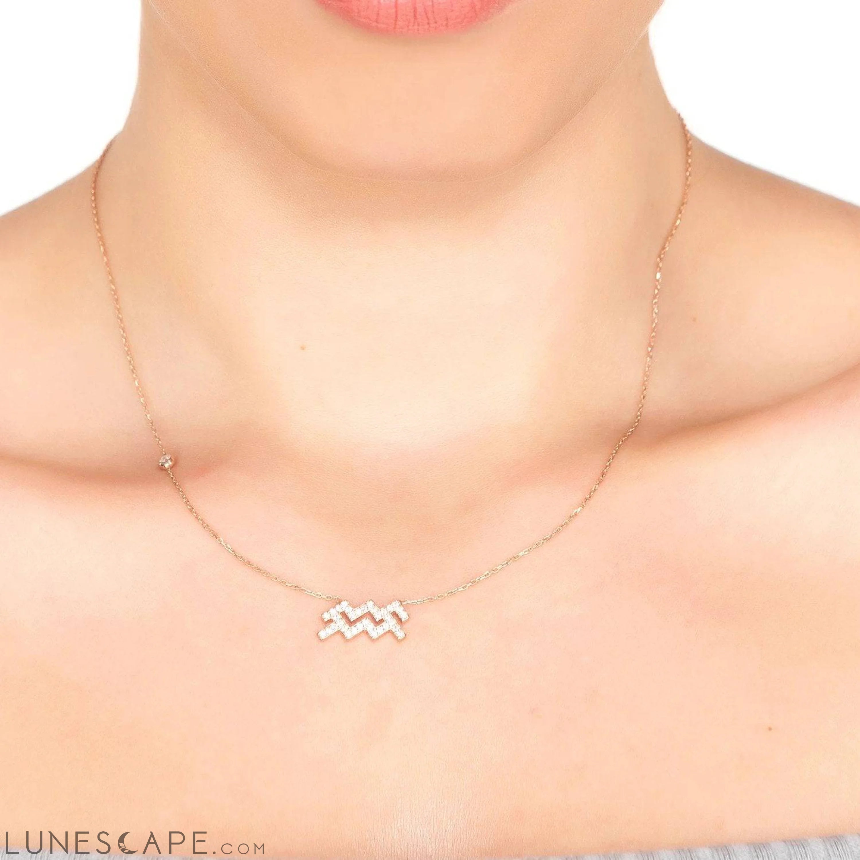 Zodiac Star Sign Pendant Necklace Silver Aquarius LUNESCAPE