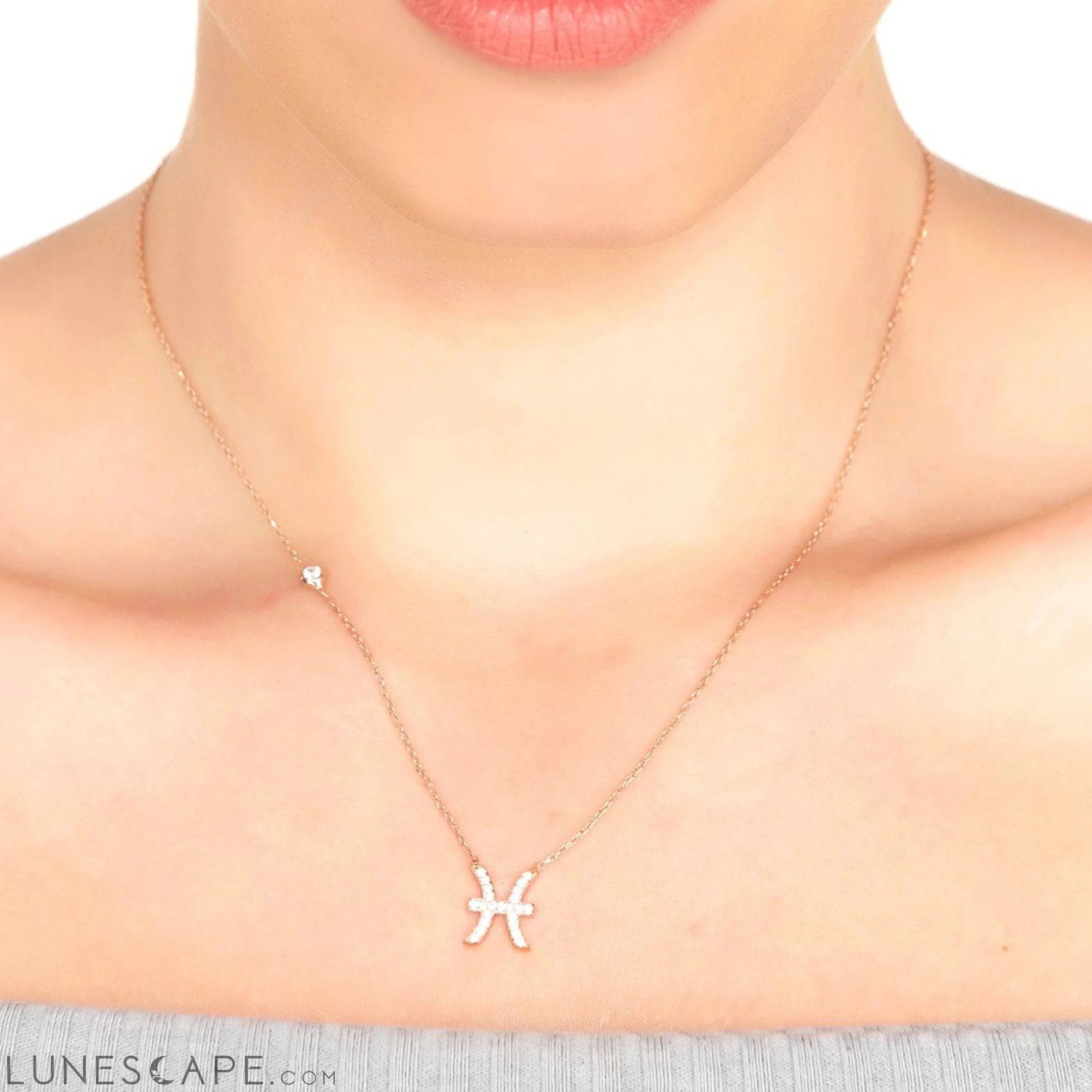 Zodiac Star Sign Pendant Necklace Silver Pisces LUNESCAPE